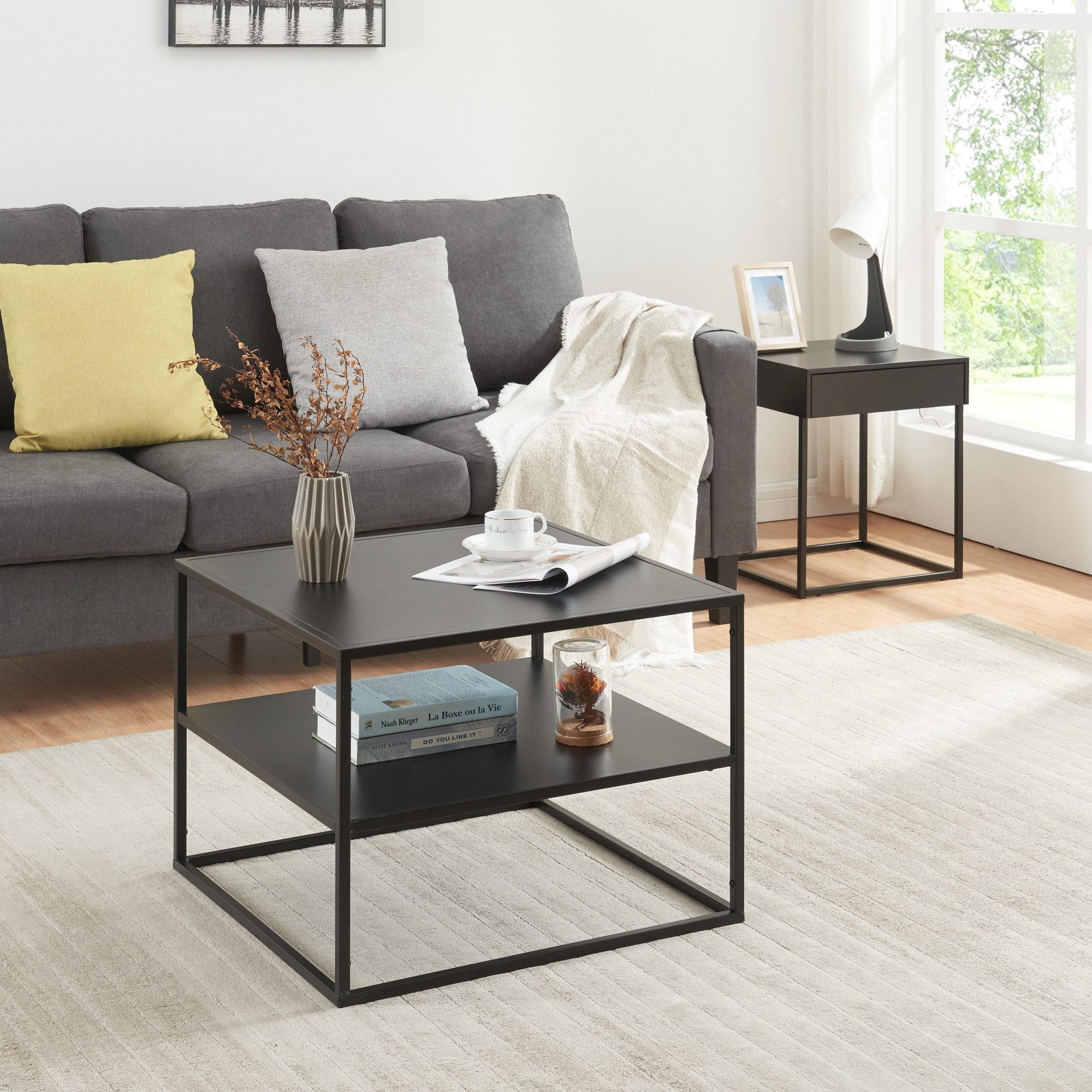 en.casa Couchtisch, »Solund« Beistelltisch mit Ablage 60x60x45 cm Schwarz, günstig online kaufen