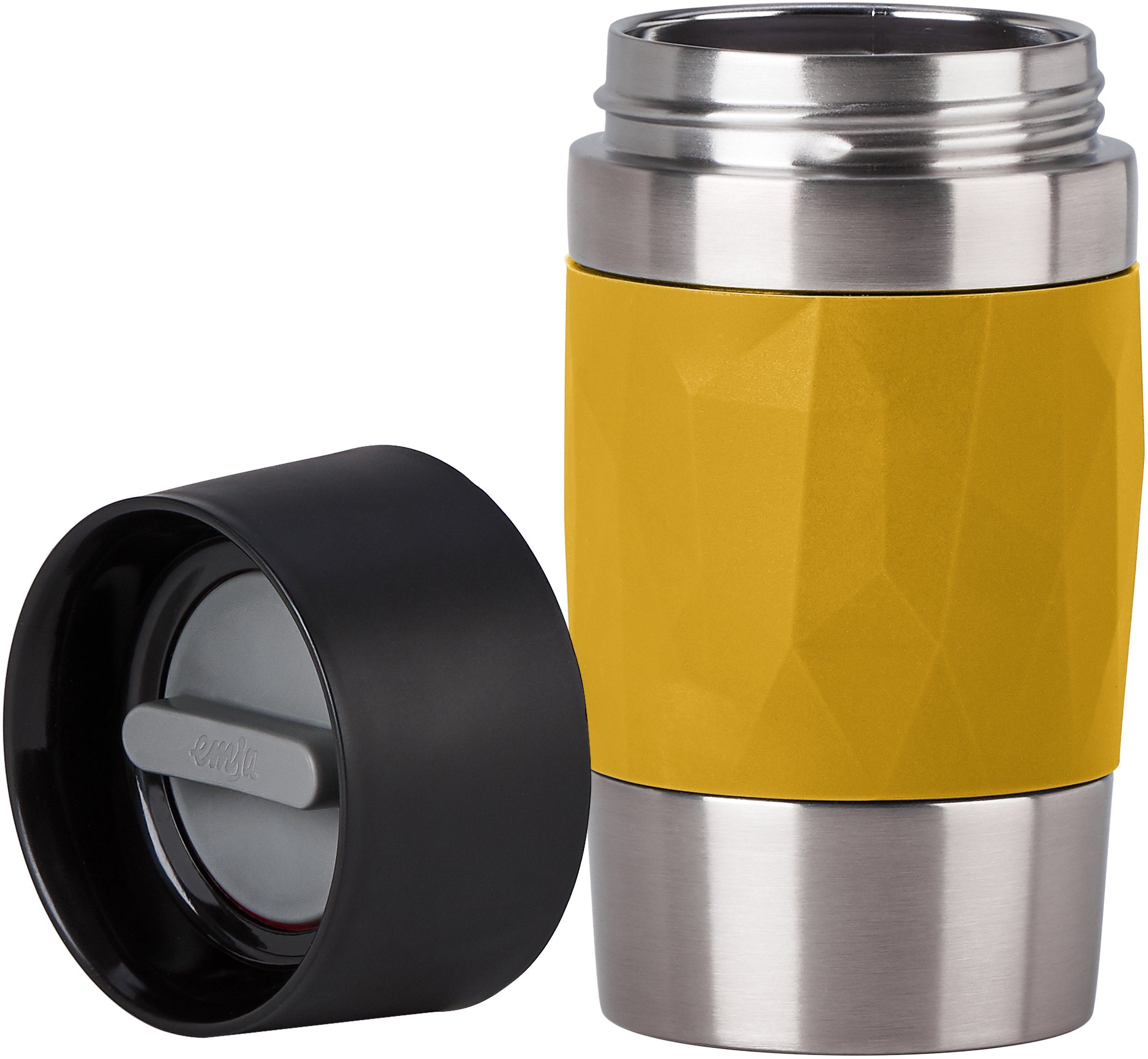 Emsa Thermobecher Travel Mug Compact, Edelstahl, Kunststoff, Silikon, 0,3L, Edelstahl, 3h warm/6h kalt, 360°Trinköffnung, spülmaschinenfest