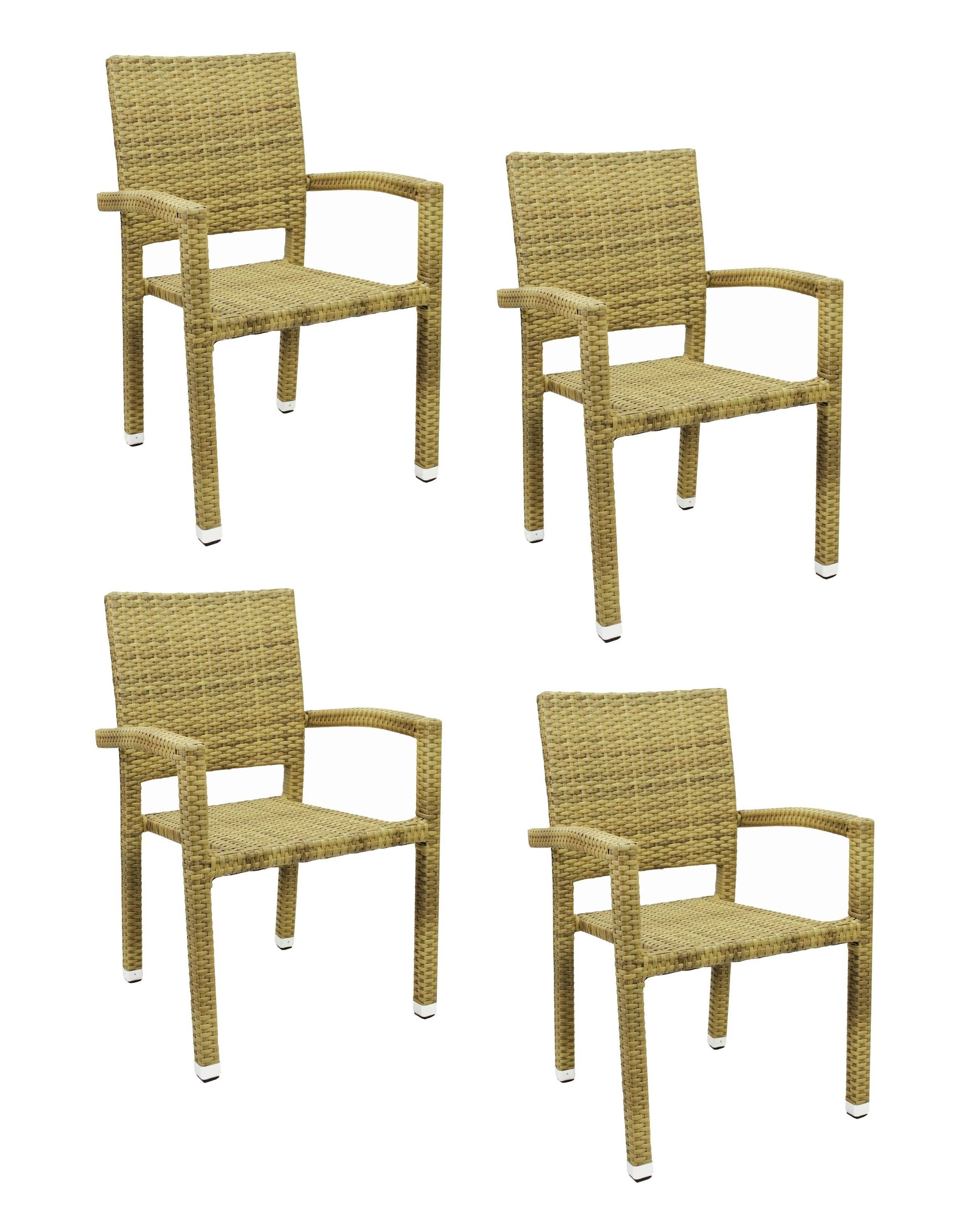 (4 PORTO Stapelstuhl 4x Konway KONWAY® St), Elfenbein PORTO Polyrattan Sessel beige Stapelsessel