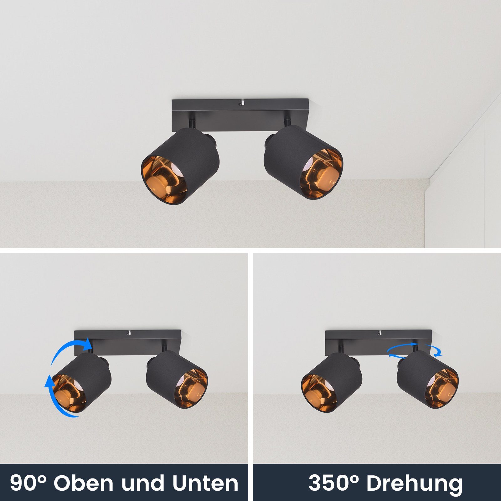 ZMH Deckenstrahler Deckenleuchte Vintage Schwenkbar 350° E14 Wohnzimmer, Au günstig online kaufen