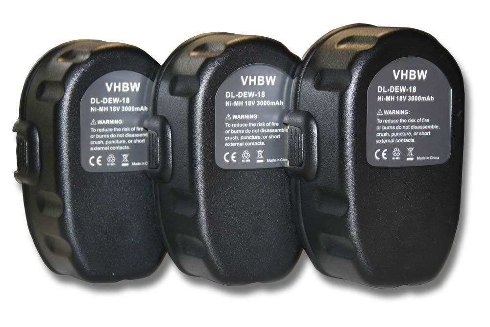 vhbw kompatibel mit Dewalt DW999KQ, DW999K2, DW999K2H, DW999K-2 Akku NiMH 3000 mAh (18 V) | Akkus und PowerBanks