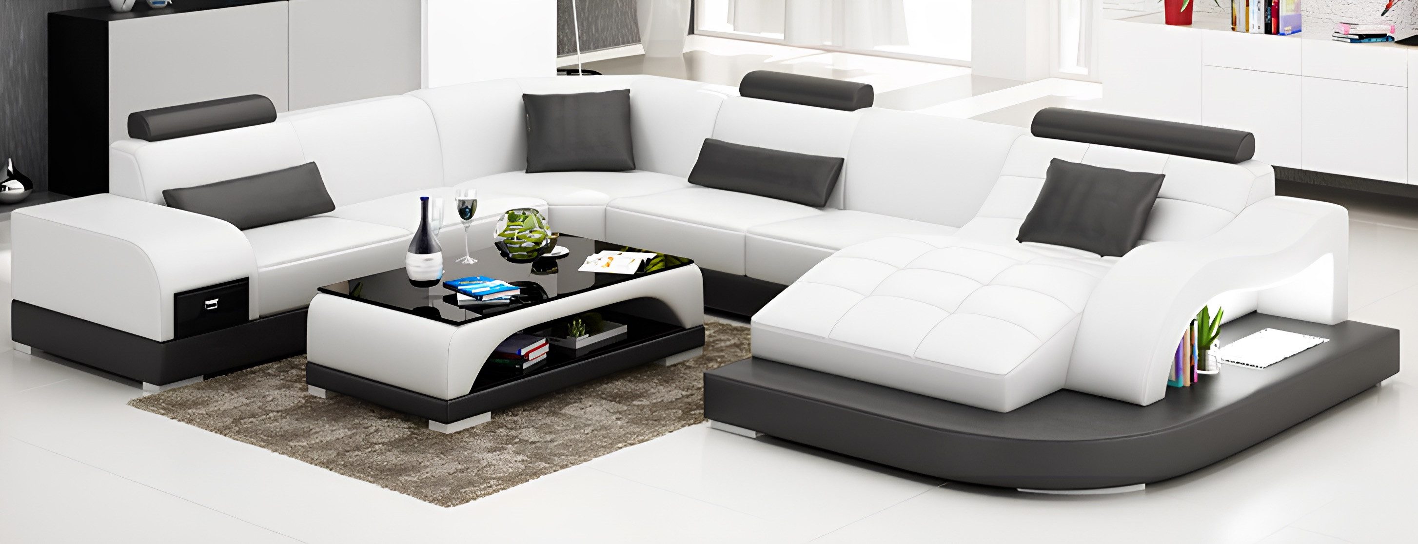 Xlmoebel Wohnlandschaft Beleuchtetes Ledersofa in modernem Design für gemütliche Abende, Hergestellt in Europa