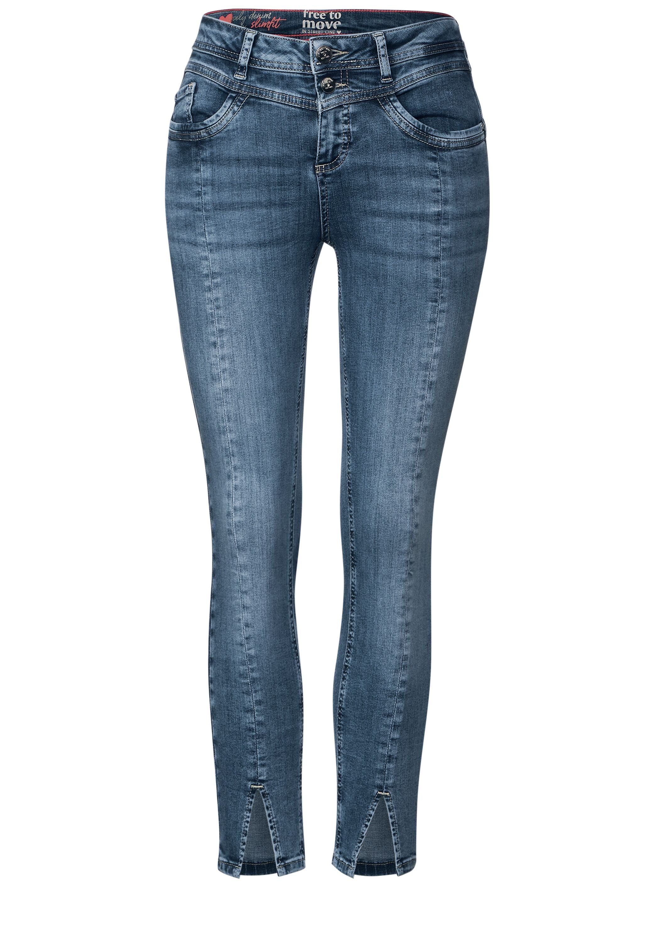 Schlitze Slim-fit-Jeans STREET ONE Street Soft Jeans Wash One Slim (1-tlg) Indigo Fit in