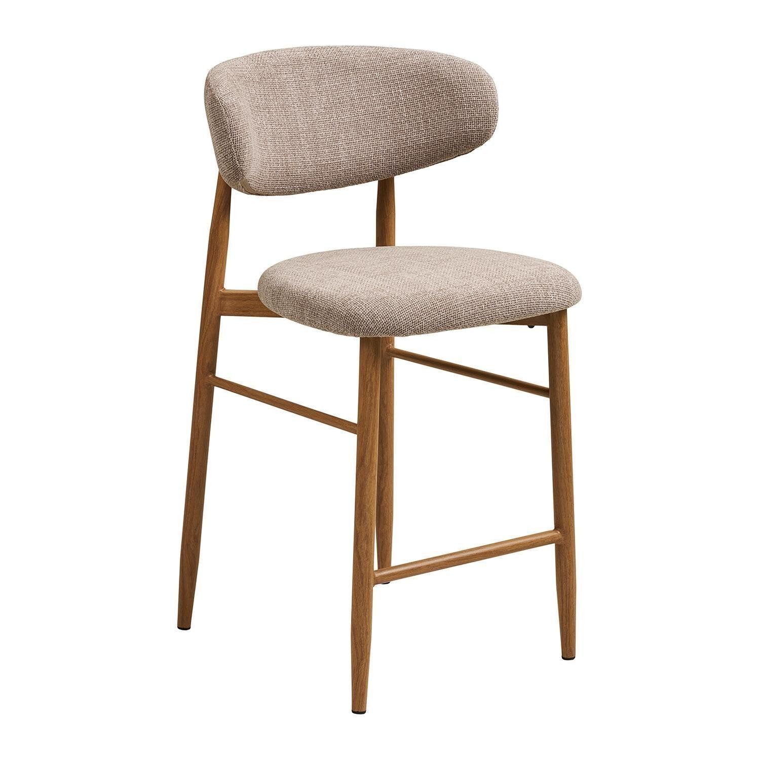 House Nordic Barhocker LEVANTO, Braun, Sandgrau, Metallgestell, Holzoptik, Stoffbezug, mit Fußablage, B 55 x H 95 x T 52 cm