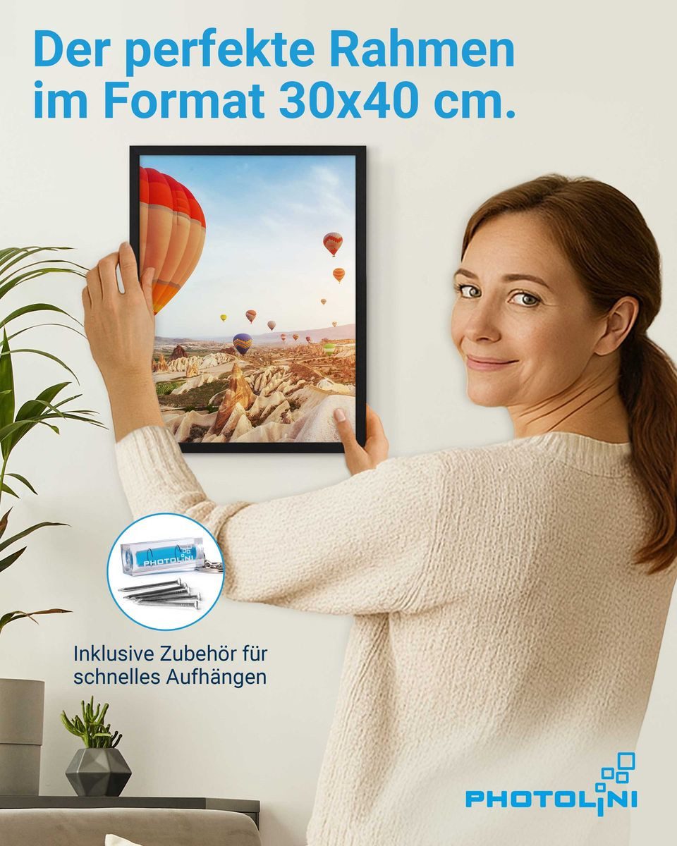 PHOTOLINI Bilderrahmen 3er Set modern mit bruchsicherem Acrylglas, Holz MDF, Fotos & Poster, für 3 Bilder (3er Set), Posterrahmen 30x40 cm zum Aufhängen