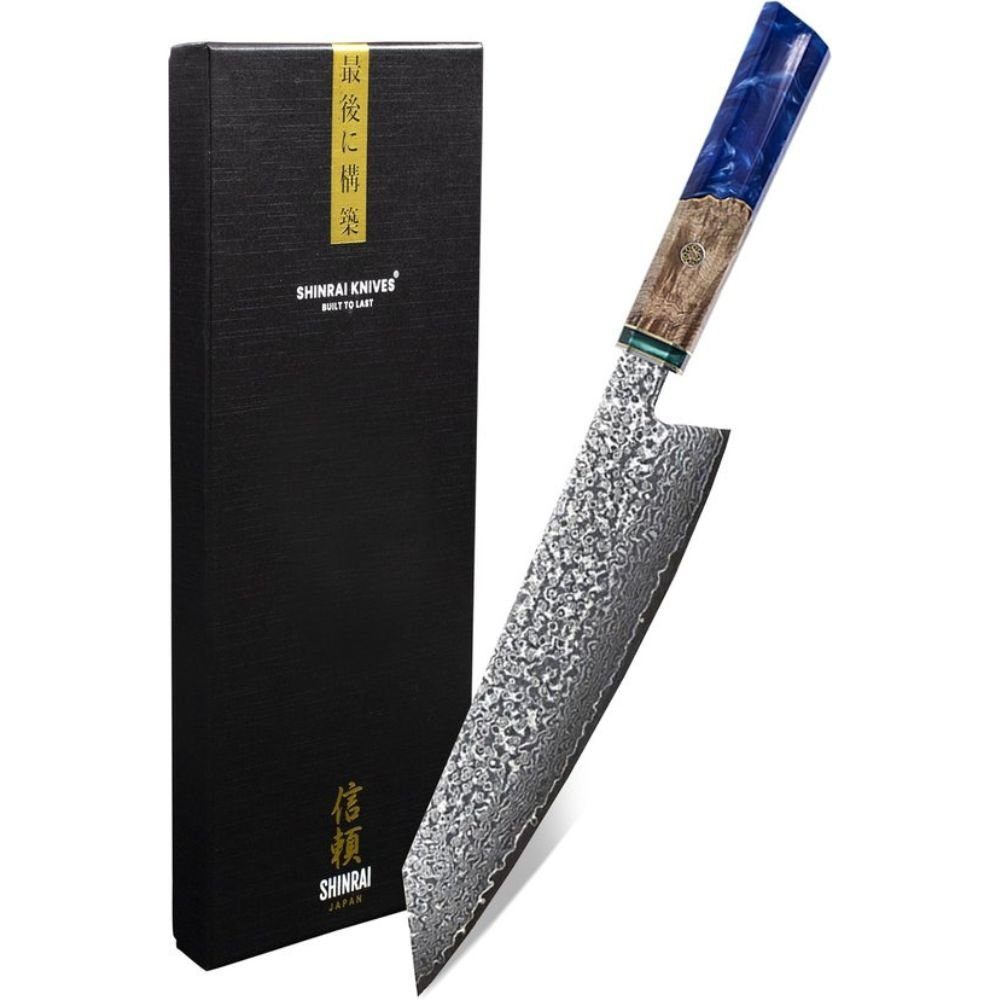 Shinrai Japan Damastmesser Kochmesser 23 cm - Damastmesser - Japanisches Messer Sapphire, Handgefertigt bis ins Detail Blau