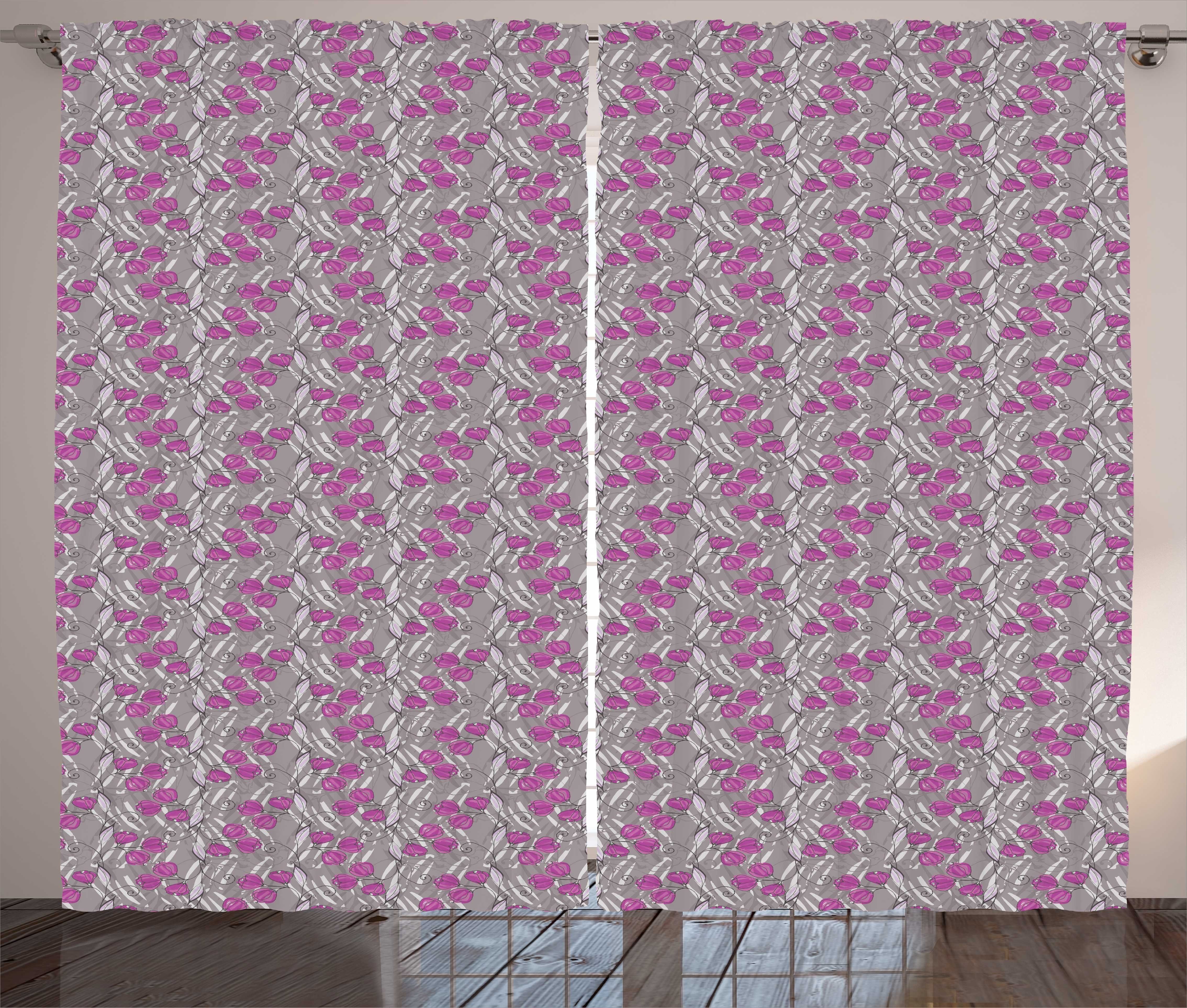 Gardine Schlafzimmer Kräuselband Vorhang mit Schlaufen und Haken, Abakuhaus, Blumen Bouquets Curly Zweige Kunst | Fertiggardinen