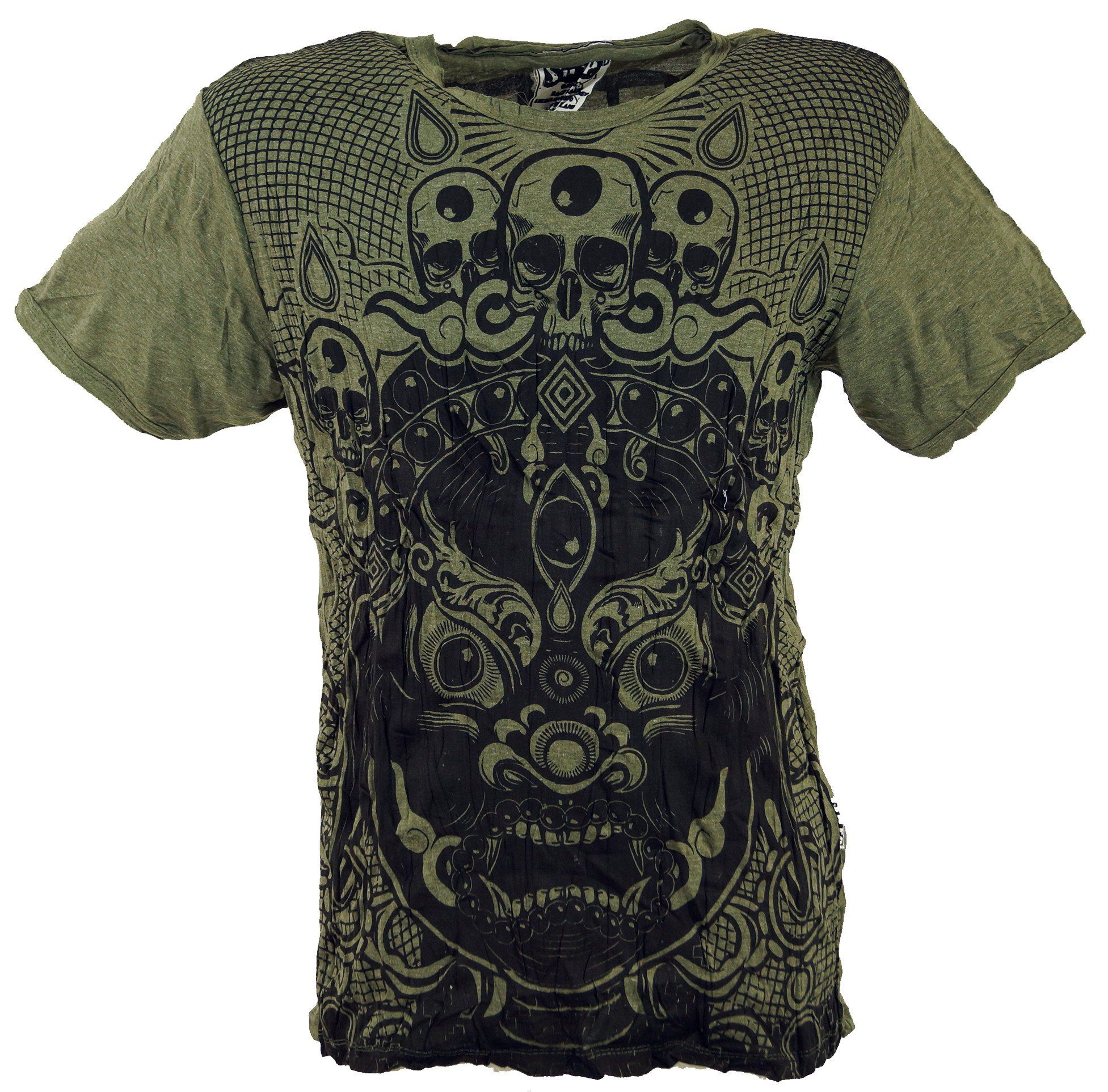 Guru-Shop T-Shirt Sure T-Shirt Dämon - olive Goa Style, Festival, alternative Bekleidung