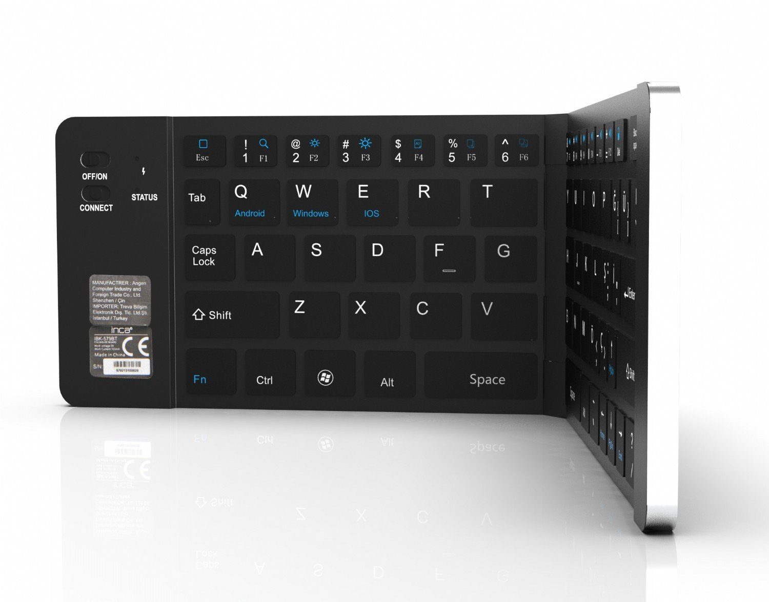 INCA Tastatur IBK-579BT Mini-Größe mit faltbarer Struktur, layout Deutsch Tastatur (Faltbare Bluetooth Minitastatur mit deutscher Tastenbelegung)
