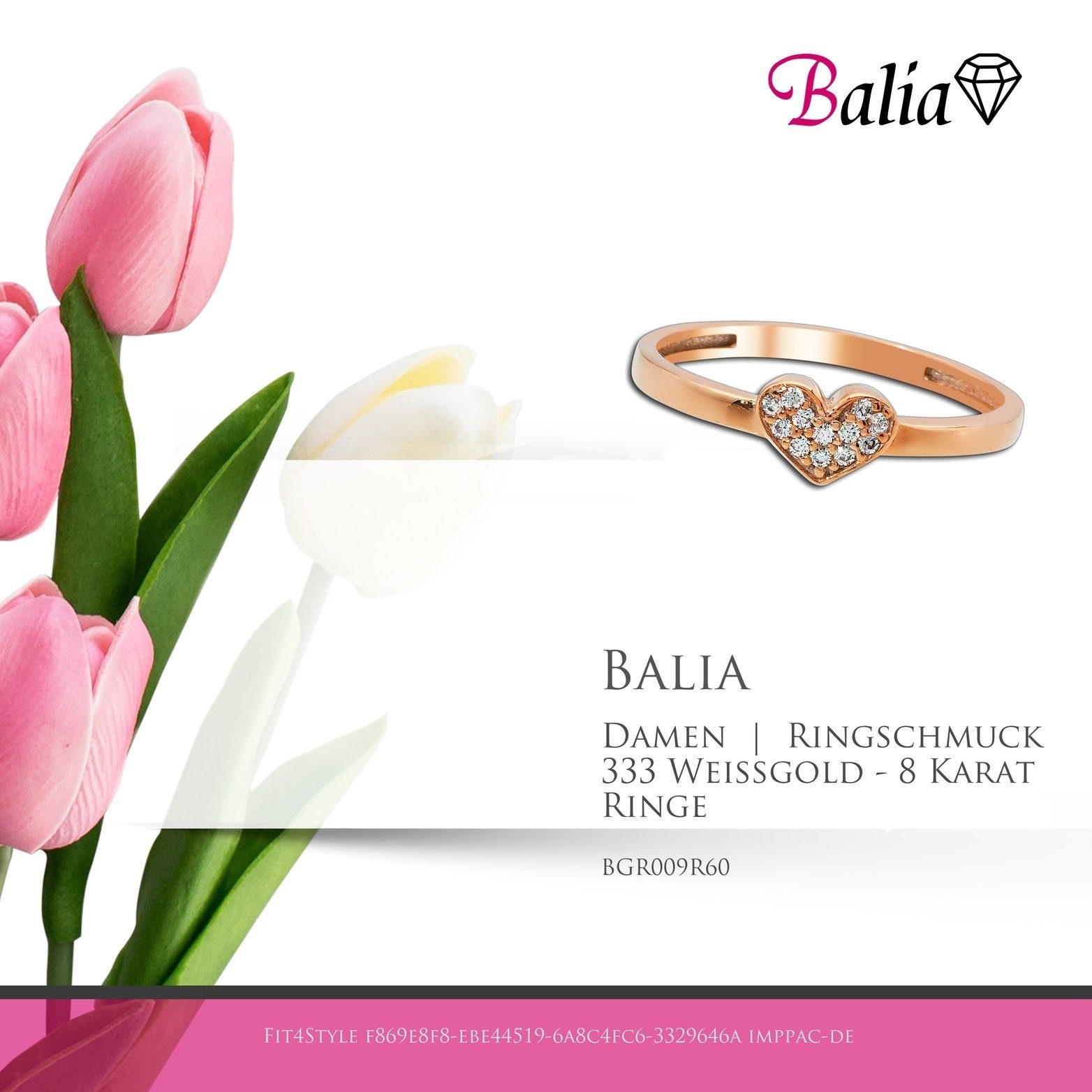 Balia Goldring Balia Ring (Fingerring), Gold Rosegold Damen (19,1), Karat 33 8 Fingerring 333 60 rose) Größe (Herz Rosegold für 8Karat 