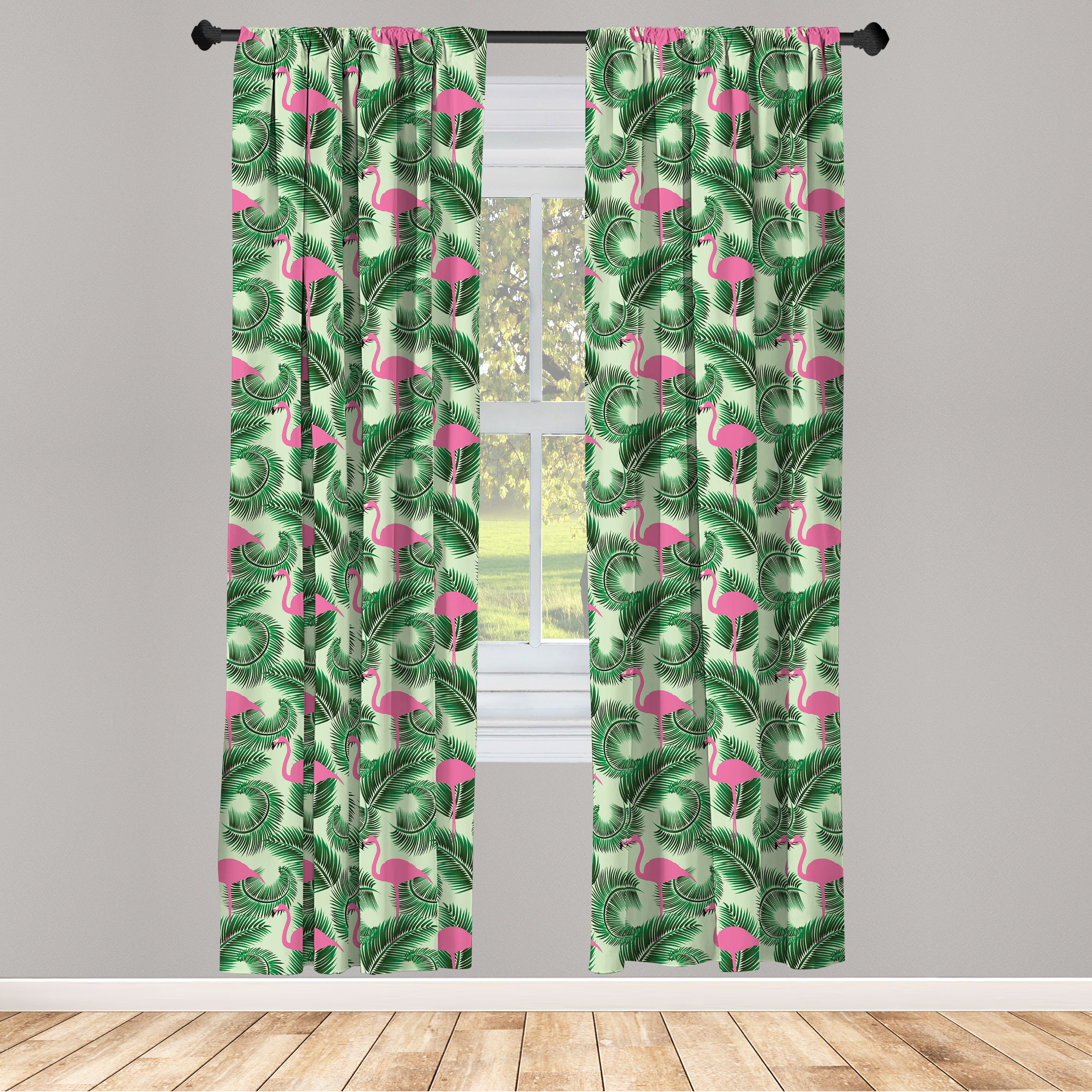 Gardine Vorhang für Wohnzimmer Schlafzimmer Dekor, Abakuhaus, Microfaser, Flamingo Sommer tropischer Vogel Palm