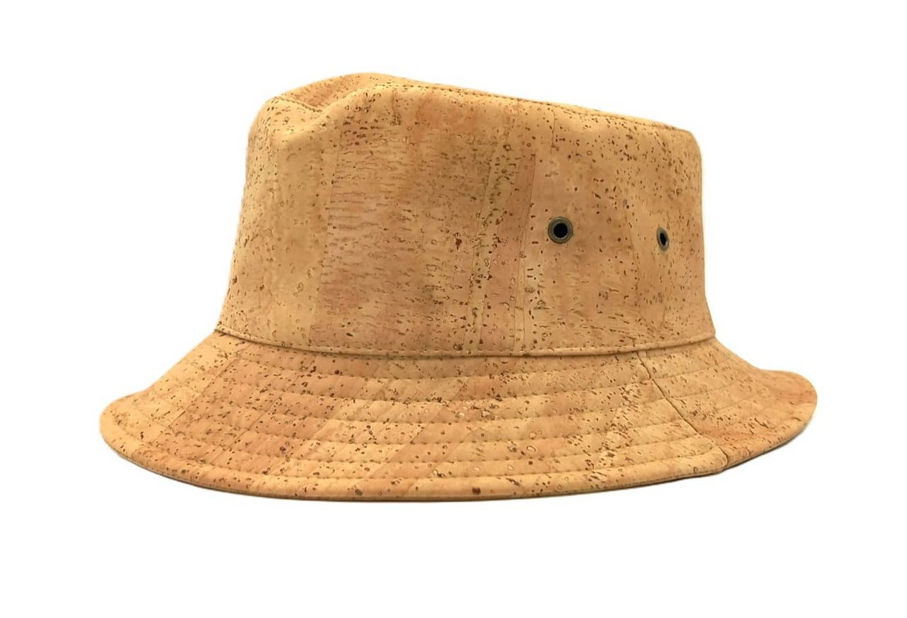 Kork-Deko.de Schirmmütze Beiger Bucket Hat aus Korkstoff – trendiger Anglerhut, vegan