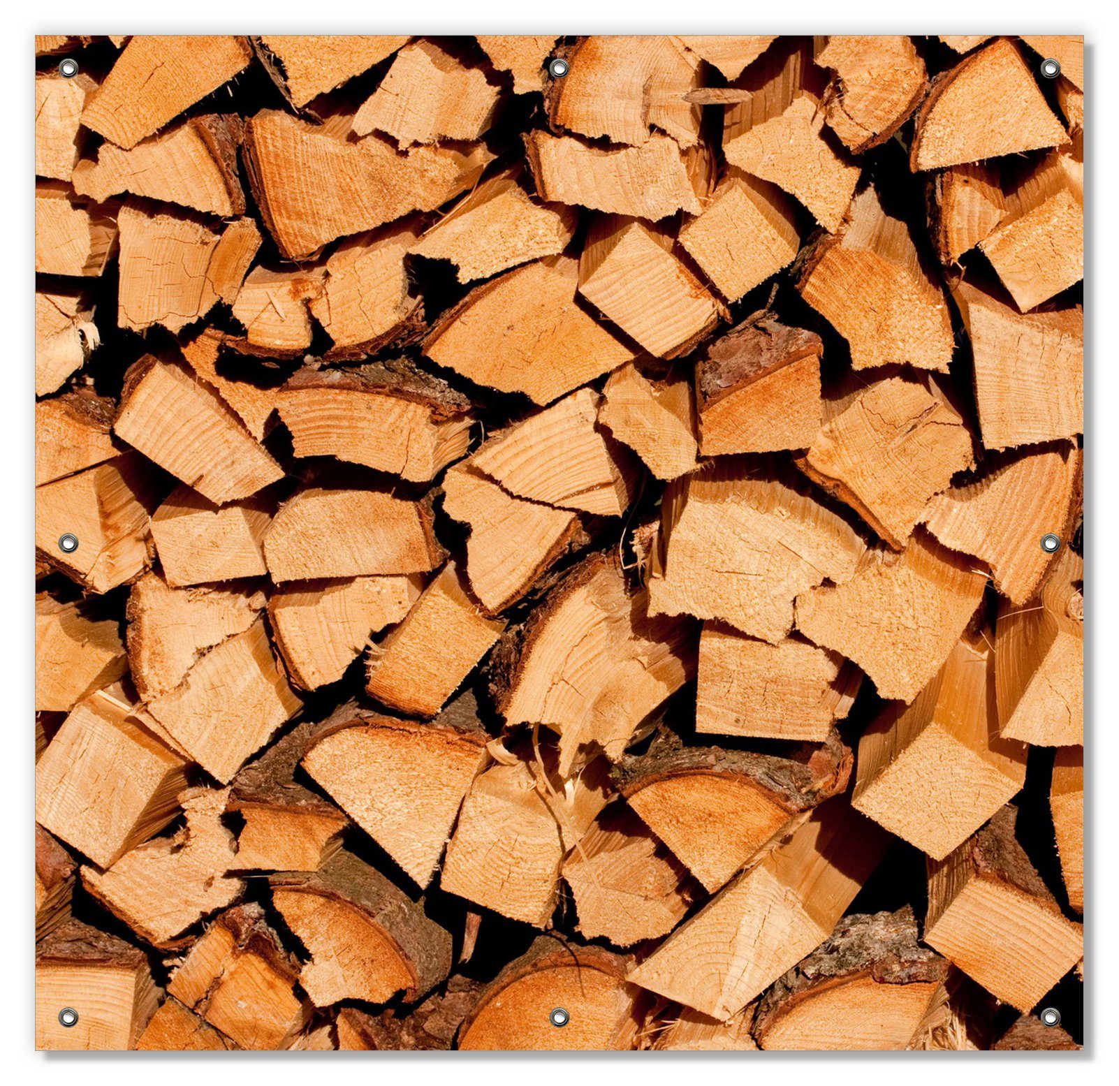 Sonnenschutz Holzstapel gehackt - Holzscheite für den Kamin, Wallario, blickdicht, mit Saugnäpfen, wiederablösbar und wiederverwendbar