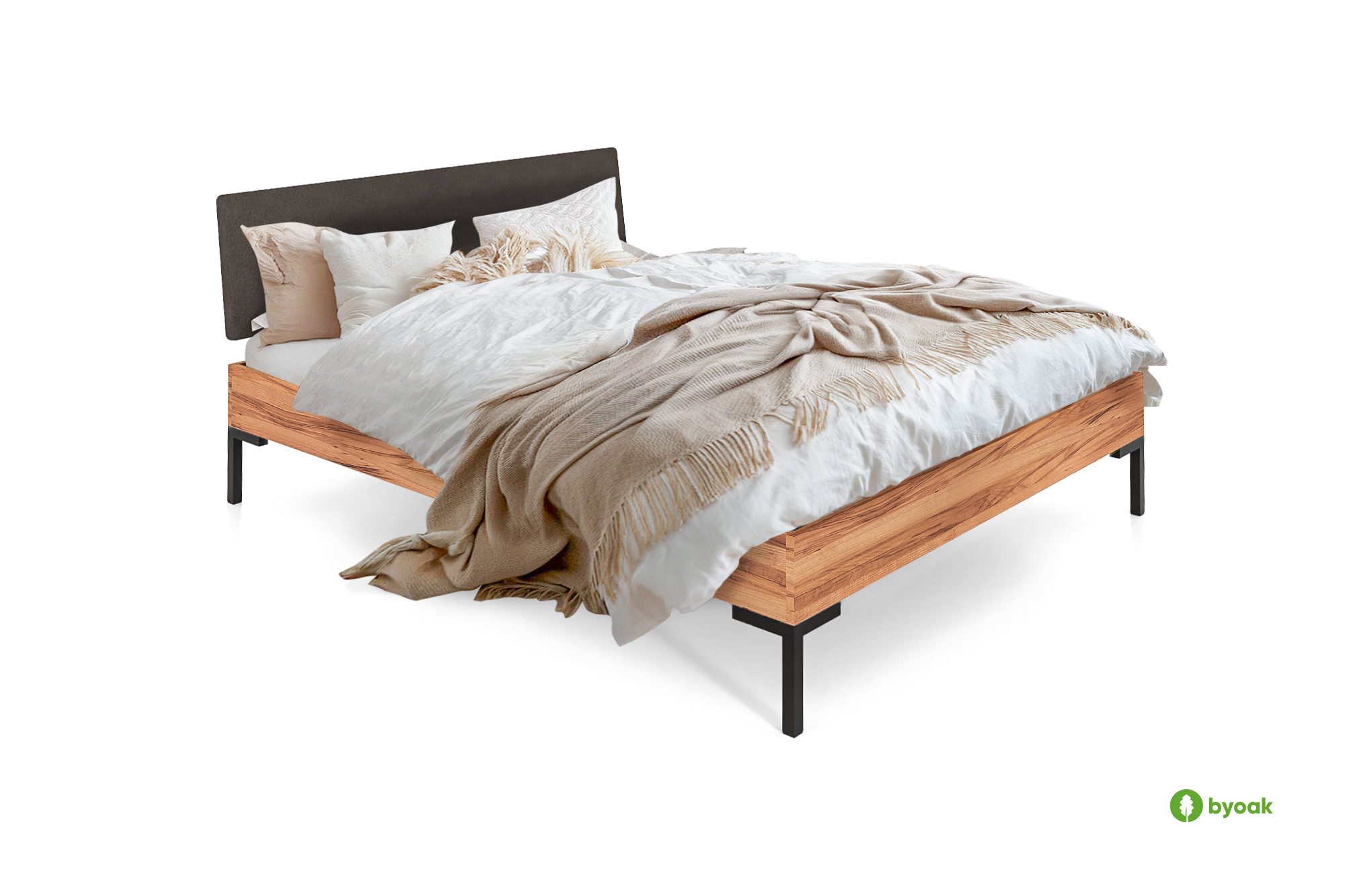 byoak Bett ABIES aus Massivholz, mit Polsterkopfteil, Naturgeölt