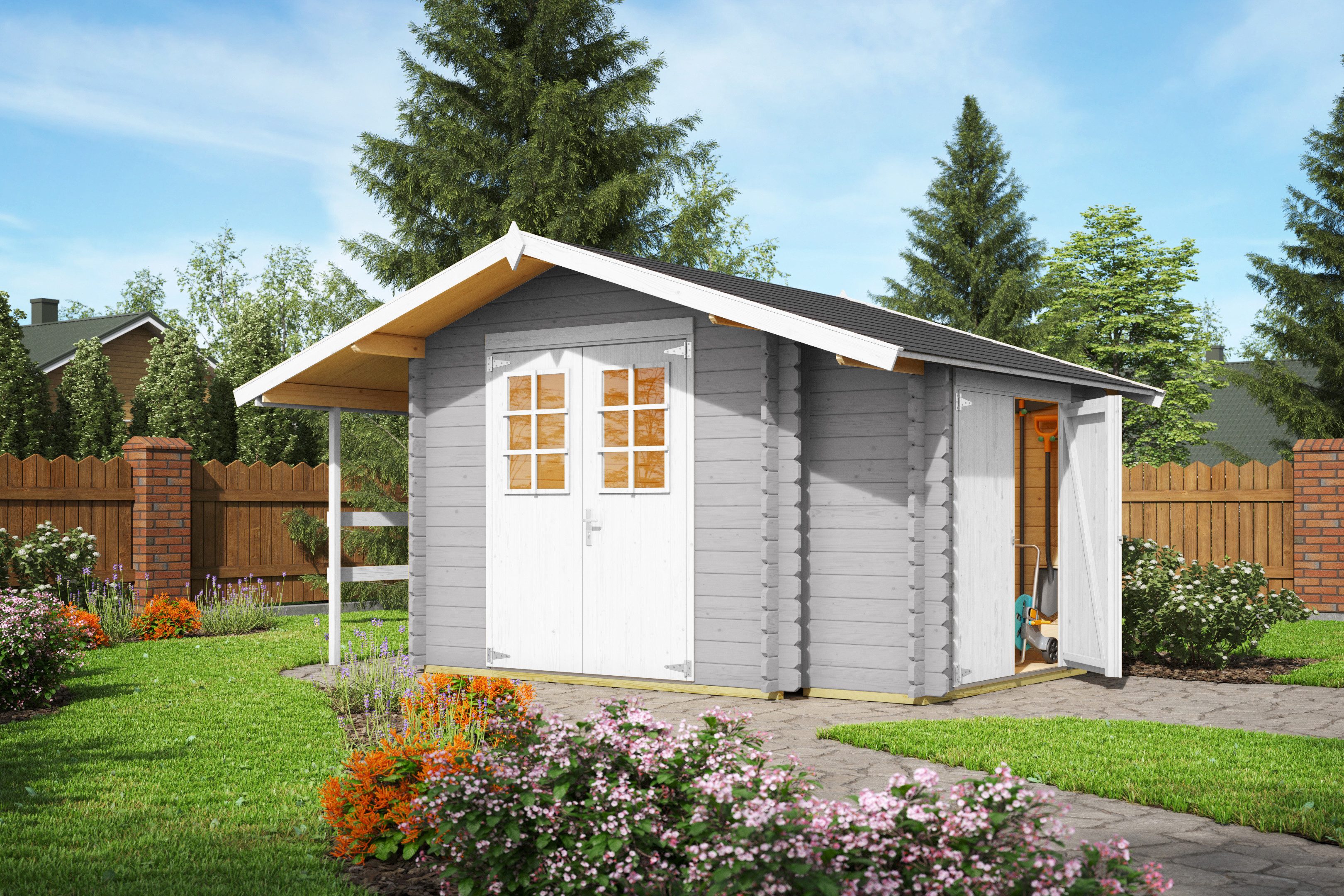 Nordic Holz Gartenhaus Vilano 2, BxT: 385x291 cm, mit 3 getrennten Bereiche