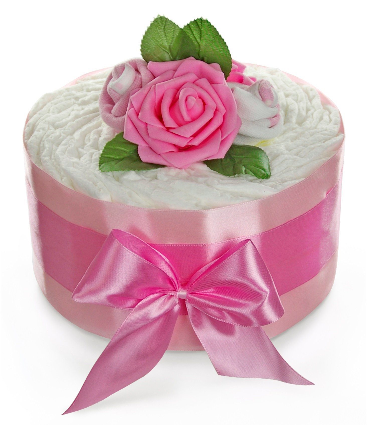 dubistda-WINDELTORTEN- Neugeborenen-Geschenkset Windeltorte Mädchen ROSENBLÜTE, 24-teilig rosa