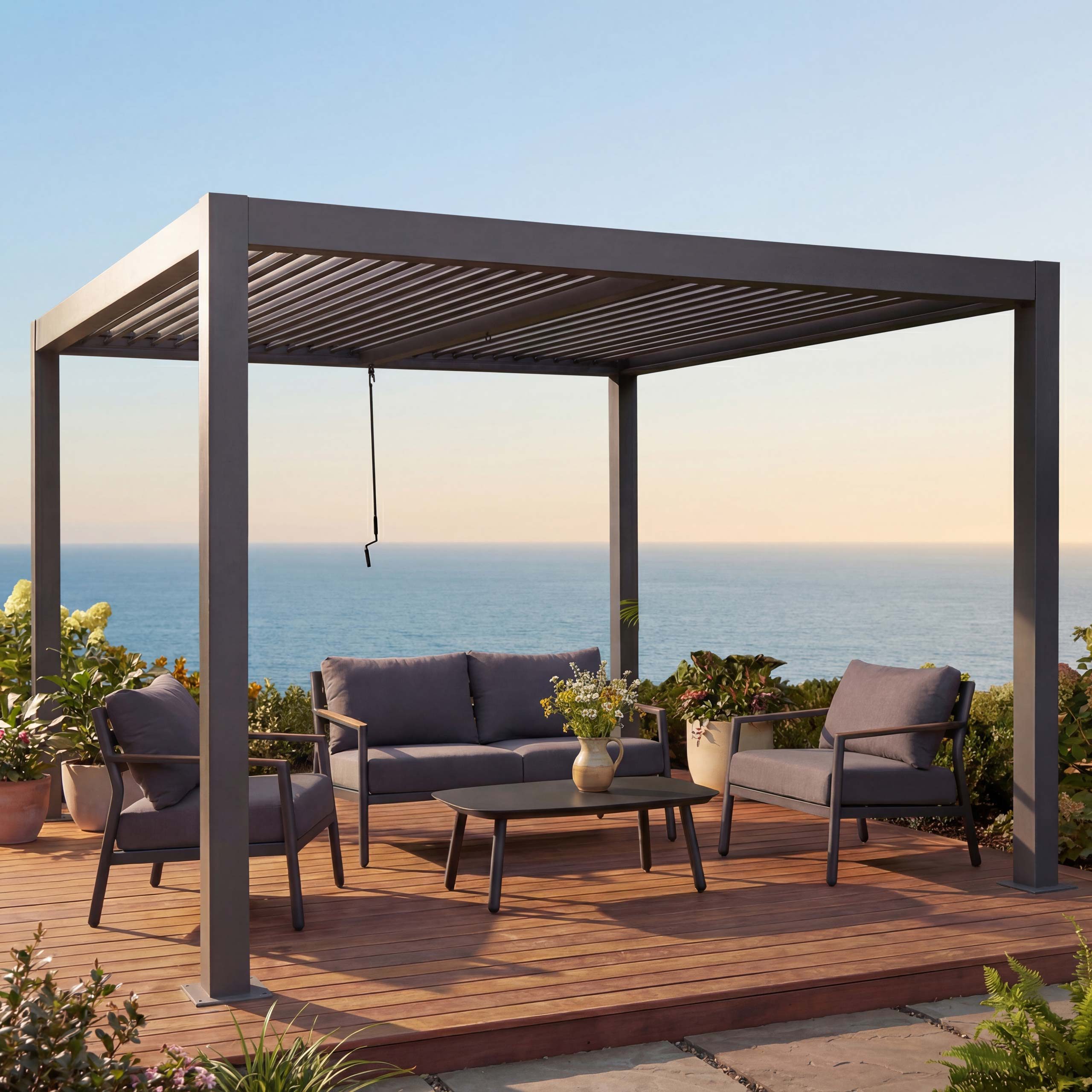 MCW Pergola MCW-L46-10-3x4, BxTxH: 400x300x220 cm, Dach mit drehbaren Lamellen, Windresistenz bis zu 100 km/h