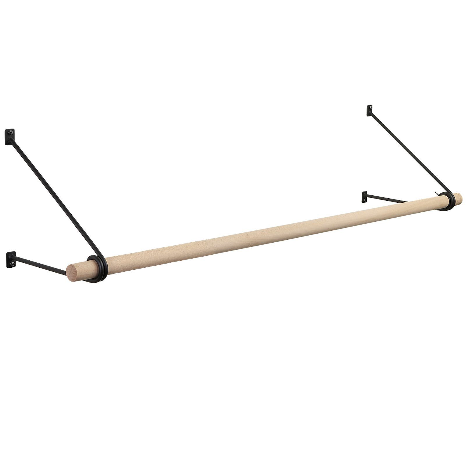 SO-TECH® Wandgarderobe 260 x 250 mm mit Ø 30 mm Kleiderstange aus Holz (Spar-Set, 1 St), Schwarz lackiert mit 50 cm Garderobenstange aus Buche
