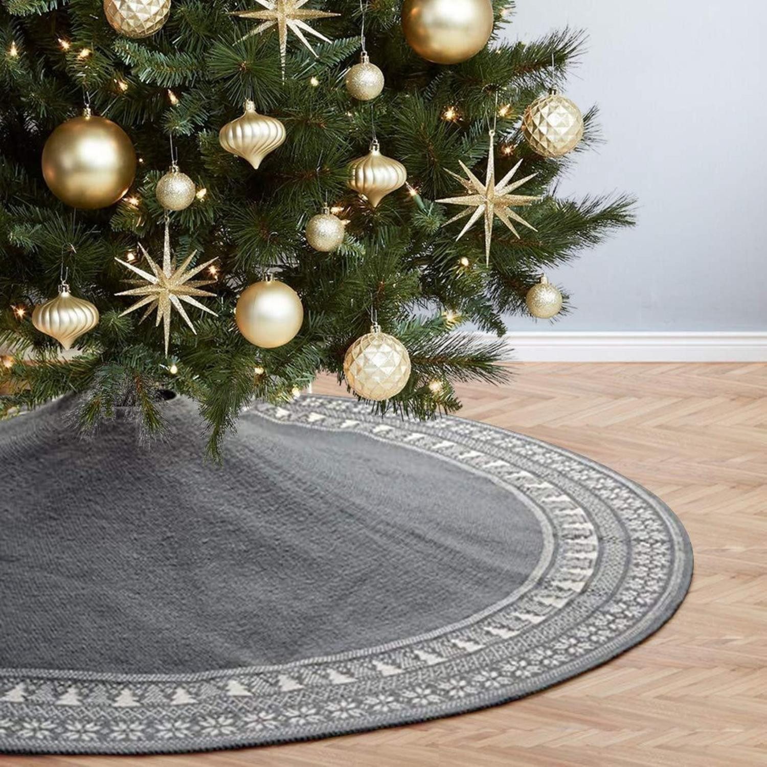 LuxusKollektion Weihnachtsbaumdecke Weihnachtsbaumdecke Strick Grau 90cm Schneeflocke