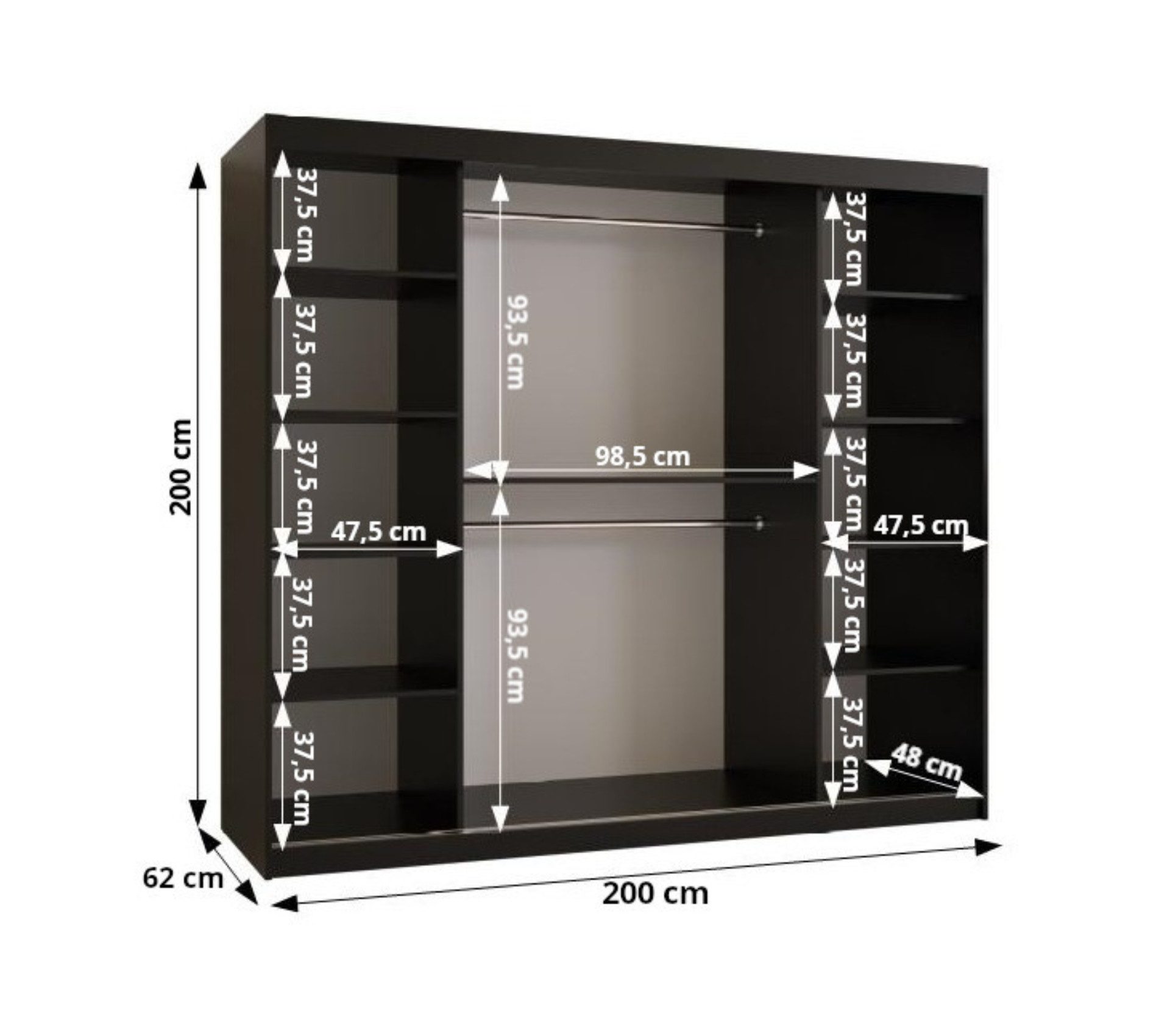 ABIKS MÖBEL Schwebetürenschrank ULTRA Schlafzimmerschrank, mit Spiegel, Kleiderstange und Regalen