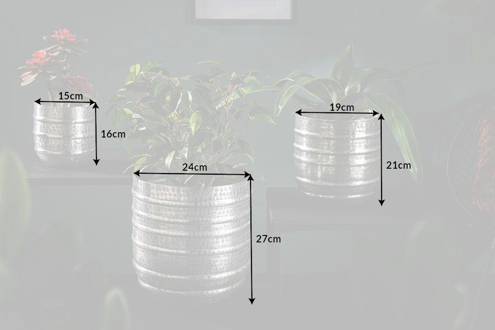 · Pflanzen (Set, Metall Übertopf · 3 silber Vase ORIENT Dekoration St), · · Handarbeit riess-ambiente für
