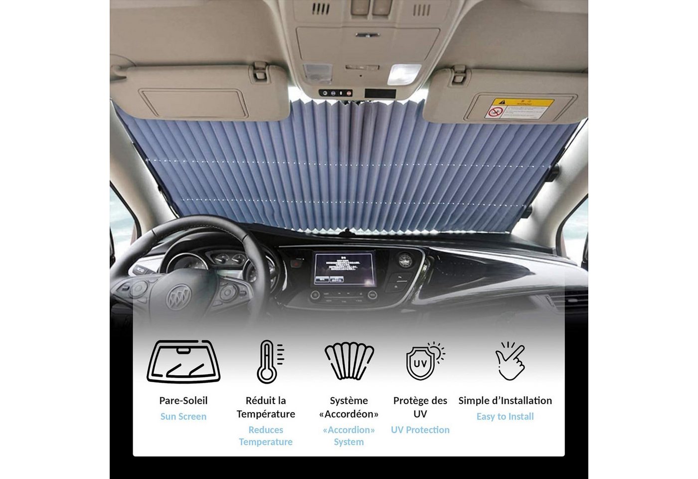 Thumbnail - RWEUOQ Autosonnenschutz Sonnenblende Auto für Windschutzscheibe aus Akkordeon, (Mit Automatische Einziehbare Funktion un...