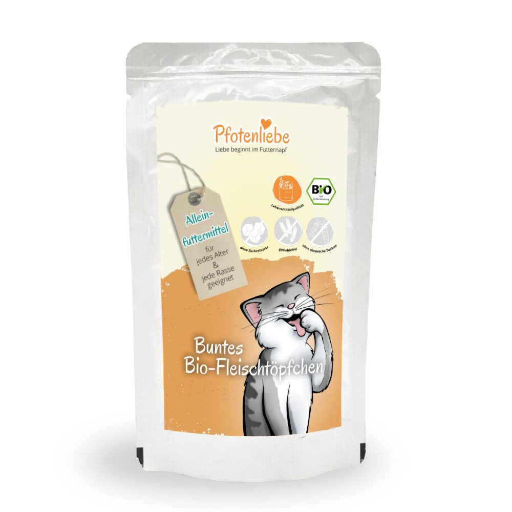 Pfotenliebe Buntes Bio-Fleischtöpfchen 6x100g, Nassfutter für: Katzen