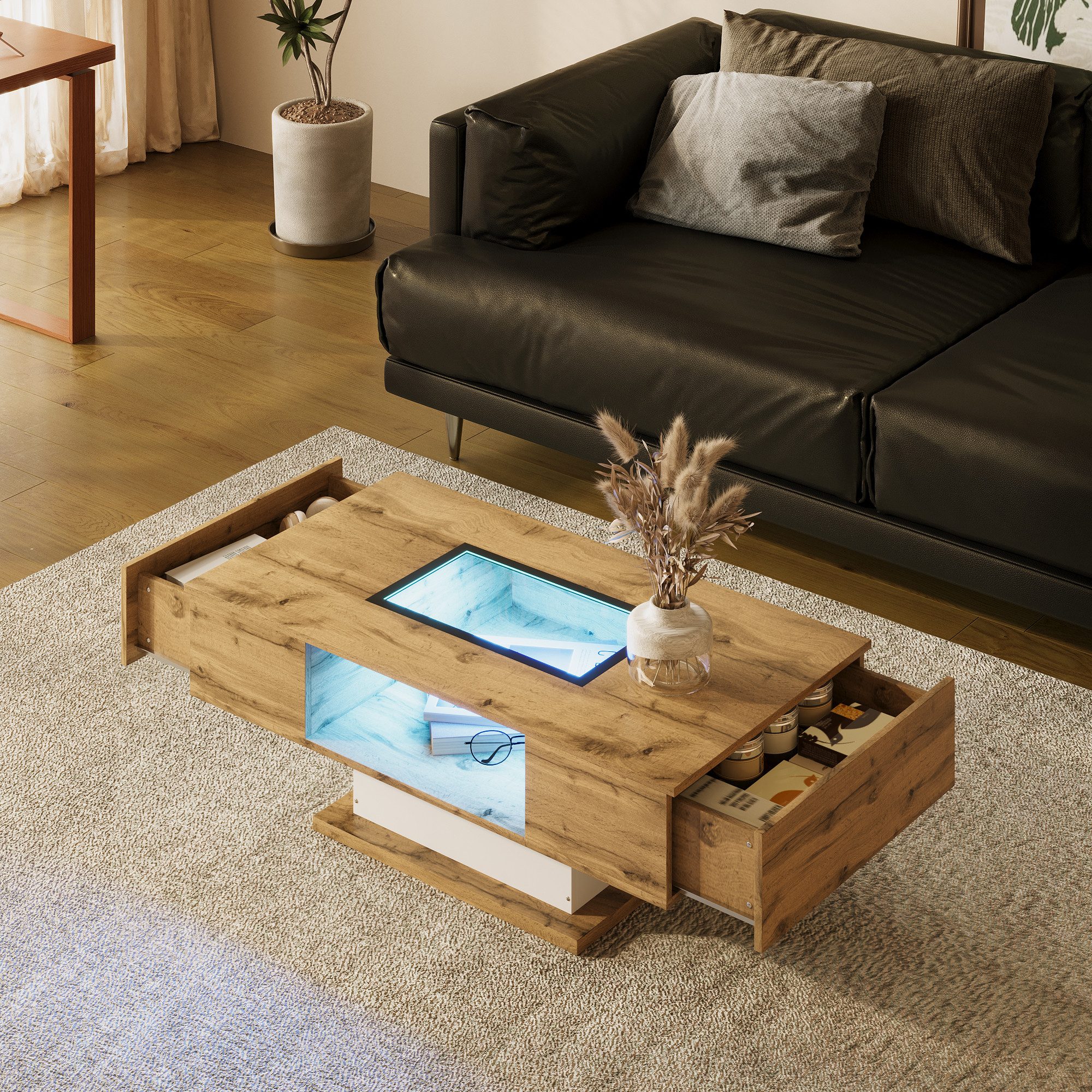 REDOM Couchtisch Moderner Couchtisch mit Glasplatte günstig online kaufen