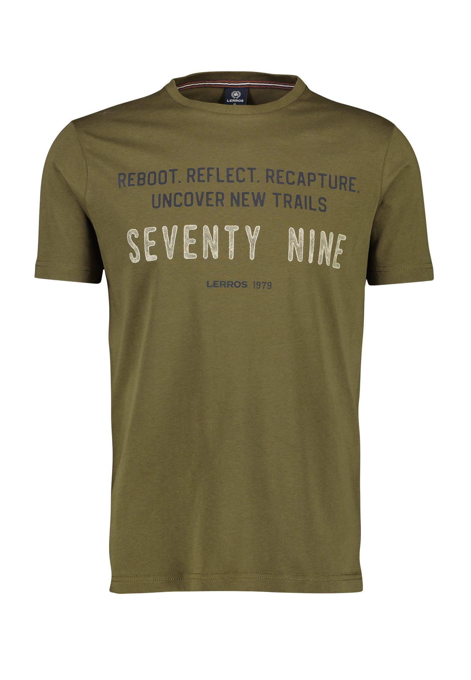 LERROS T-Shirt LERROS T-Shirt OLIV Brustprint Nine* GREEN mit *Seventy