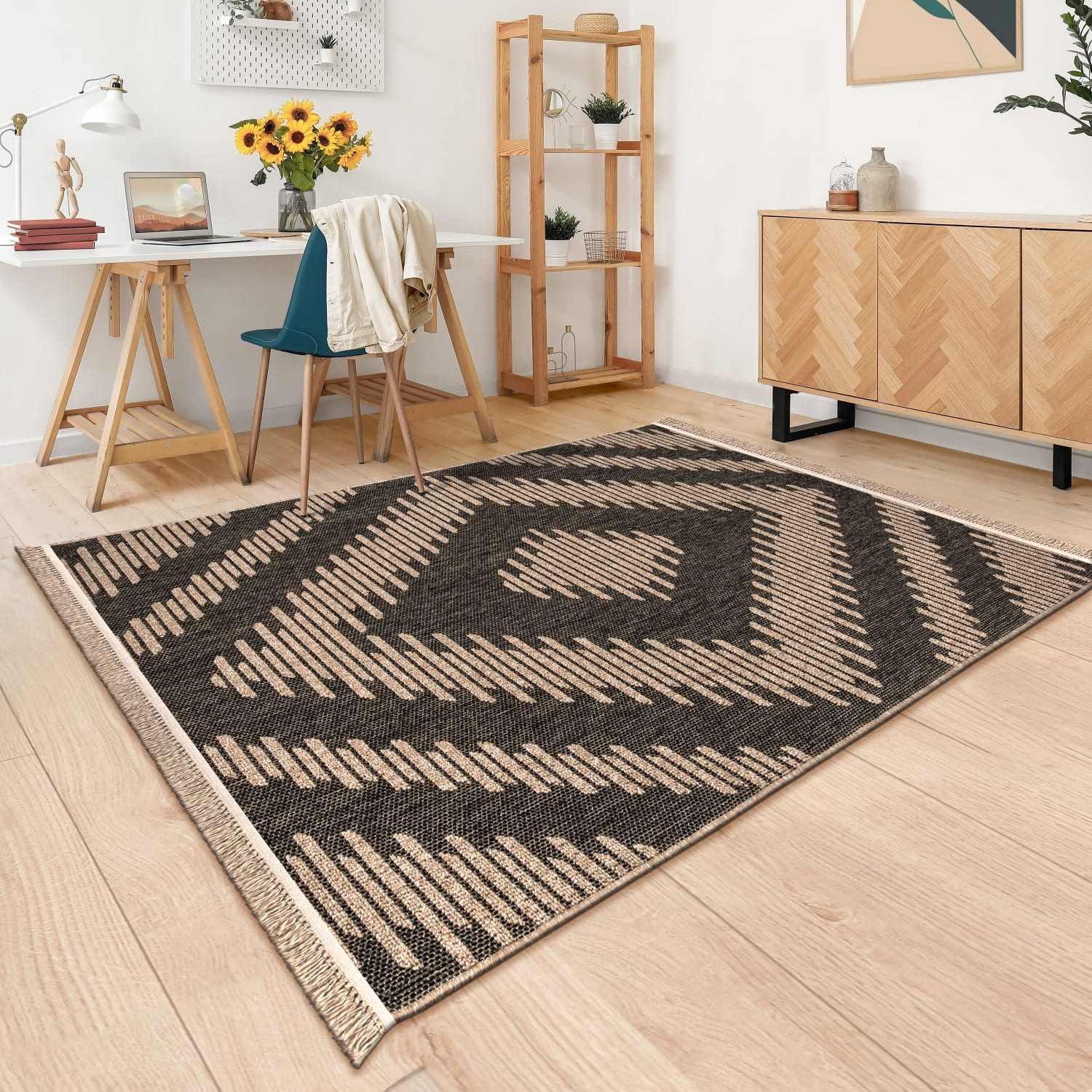 TT Home Teppich Diele, Esszimmer, Flur, Küche, Schlafzimmer, Wohnzimmer, Außenbereich, Rechteckig, Höhe: 11 mm, In-& Outdoor Teppich Wohnzimmer Wetterfest Balkon Boho Geo Motiv 3D Fr