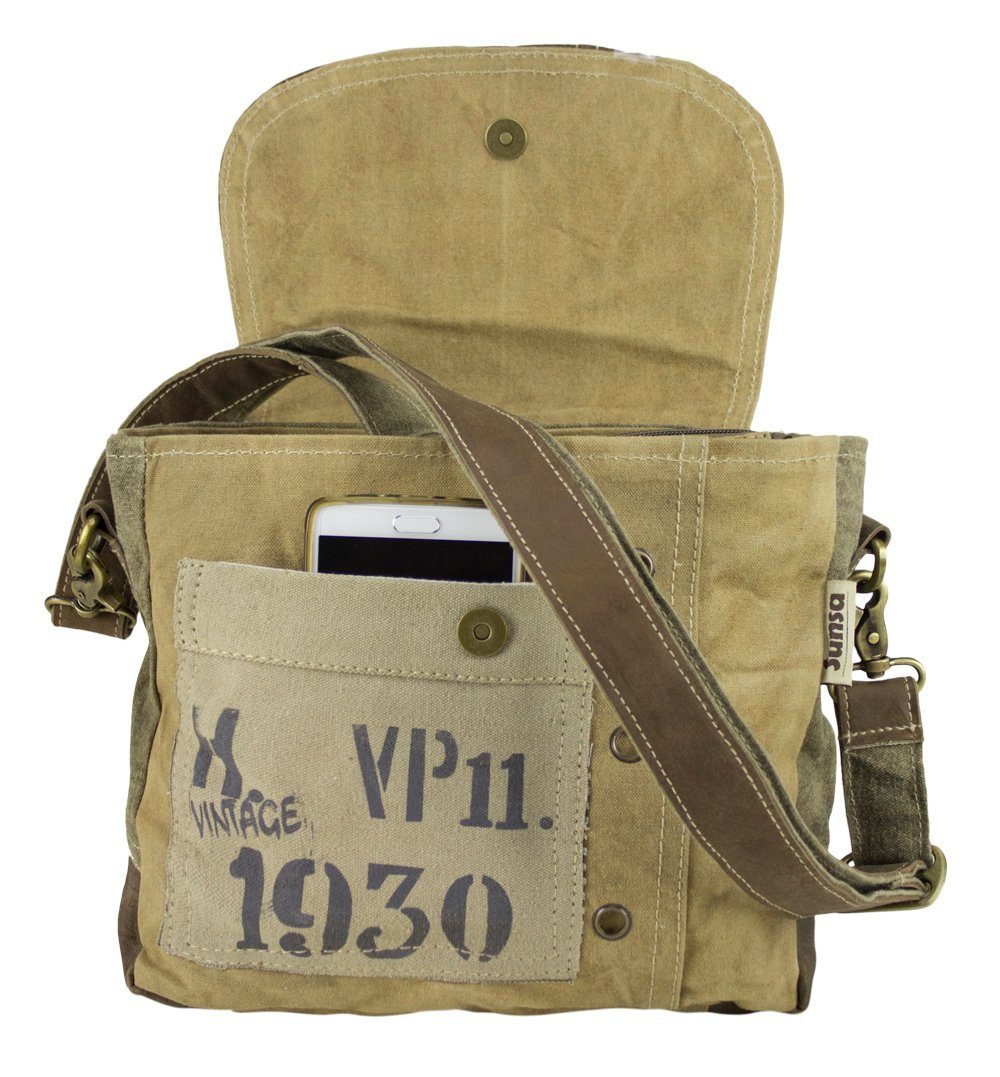 Sunsa Umhängetasche Canvas Vintage Schultertasche Tasche Messenger Tasche, Echt Leder, abnehmbarer Schulterriemen