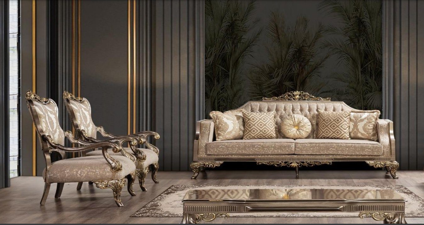 Luxus Garnitur Sofa Stoff Sessel Wohnzimmer-Set, JVmoebel Sofas 3+1+1 Sitzer Set Sofagarnitur