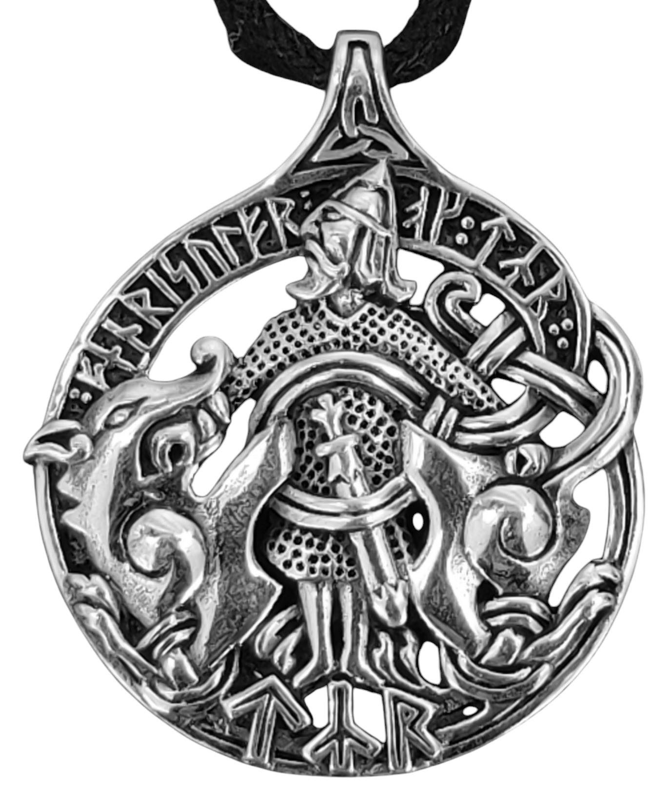 Kettenanhänger Tyr mit Fenrir 925 Sterling Silber Wolf Fenriswolf Kriegsgott