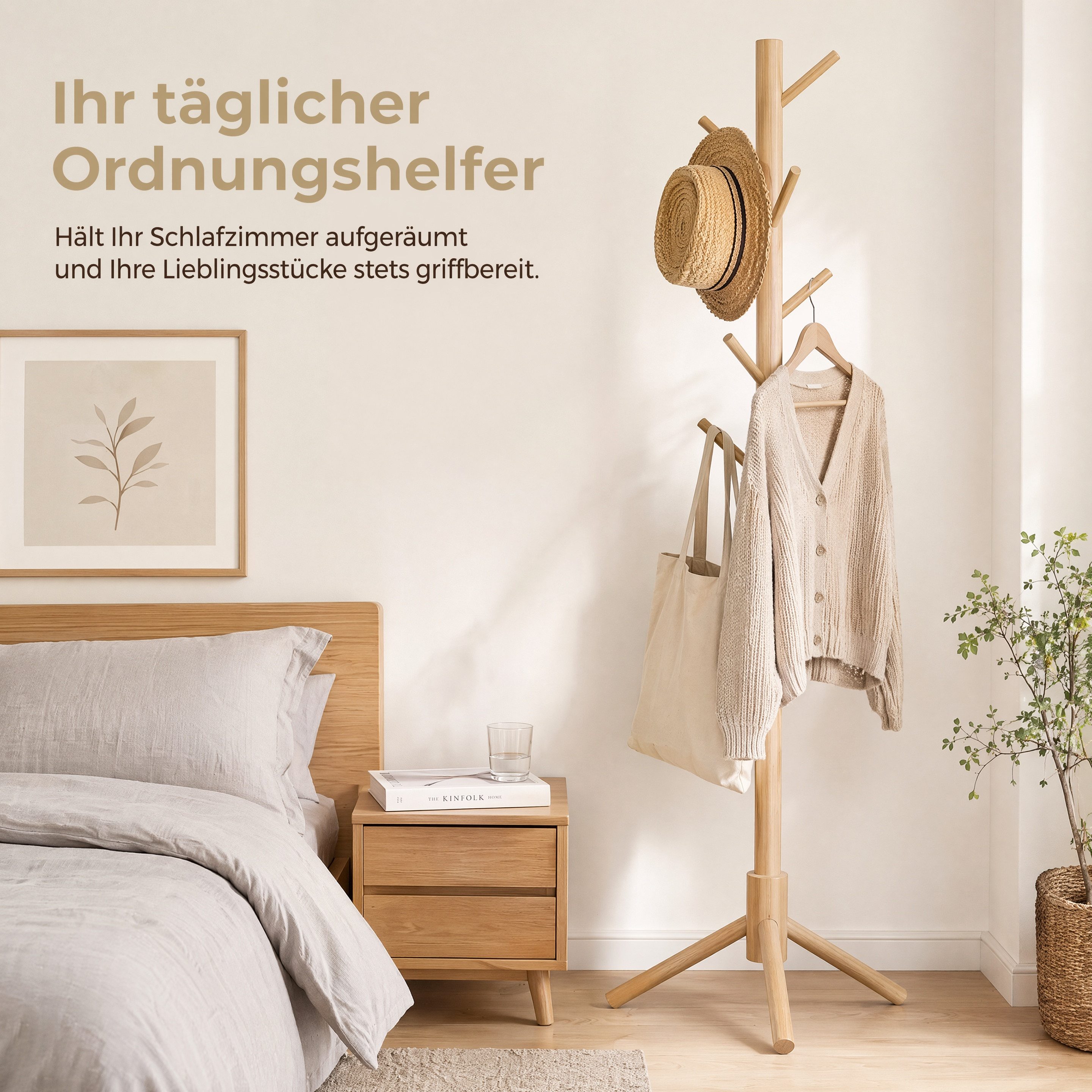 PIPISHELL Kleiderständer Garderobenständer, aus massivem Kiefernholz, (101/ 138/ 175 cm), Höhenverstellbar, 8 Haken, Skandinavisches Design, Stabile Basis