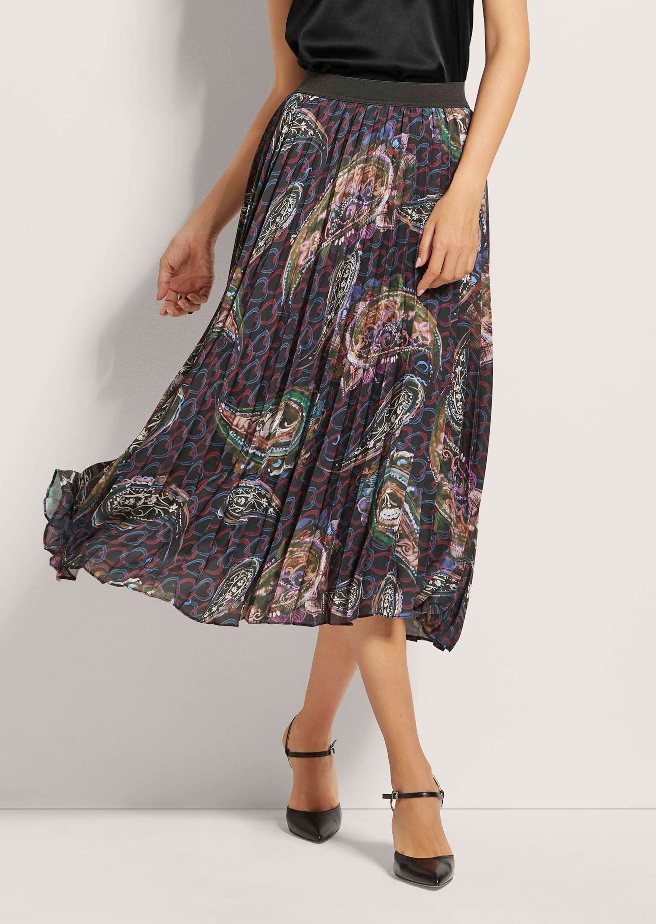 MADELEINE Maxirock Eleganter Midirock mit Paisley-Design Faltenrock mit elastischem Bund und Wadenlang