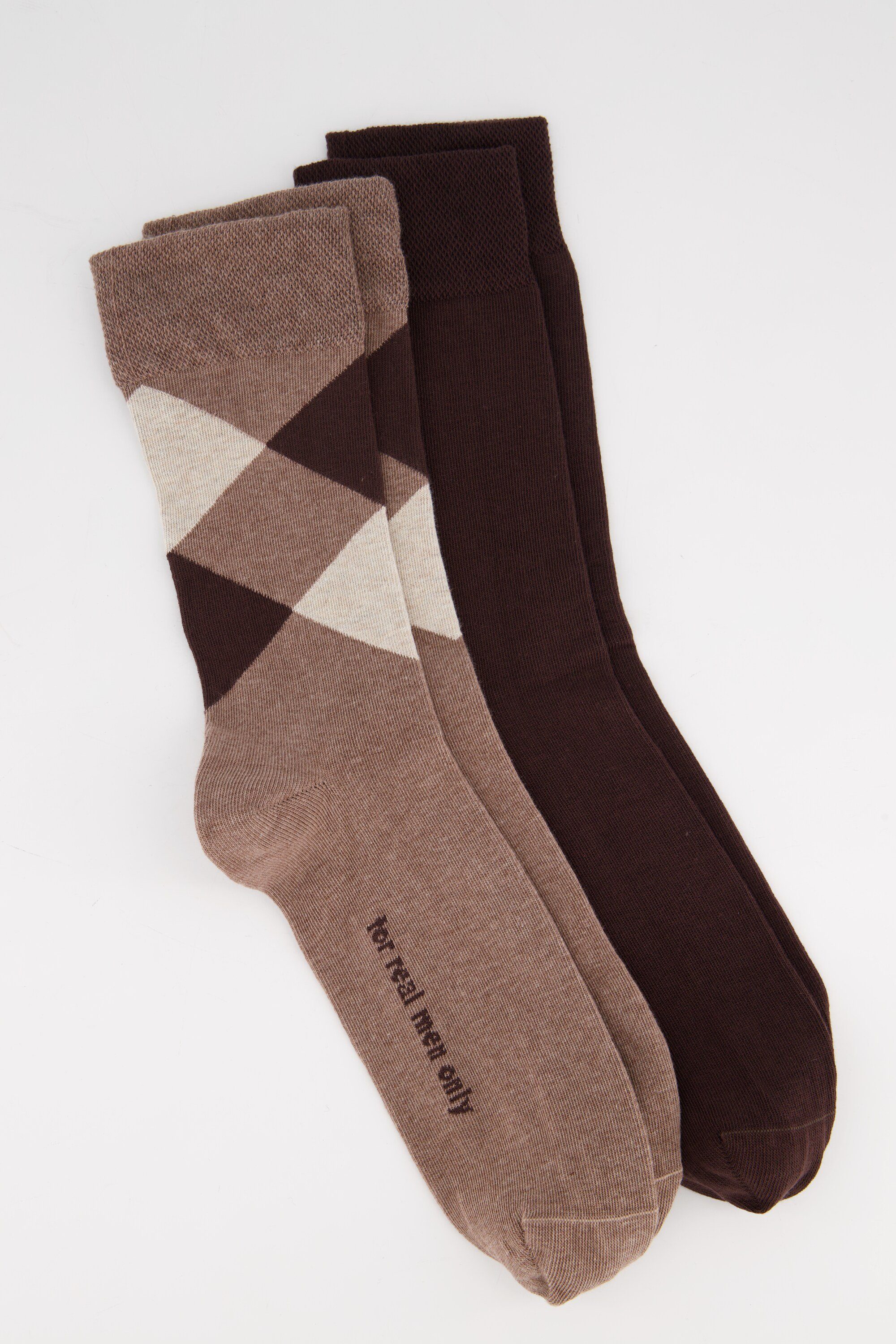 Rauten-Muster braun JP1880 Komfort-Bündchen Socken 2er-Pack (2-Paar) Basicsocken