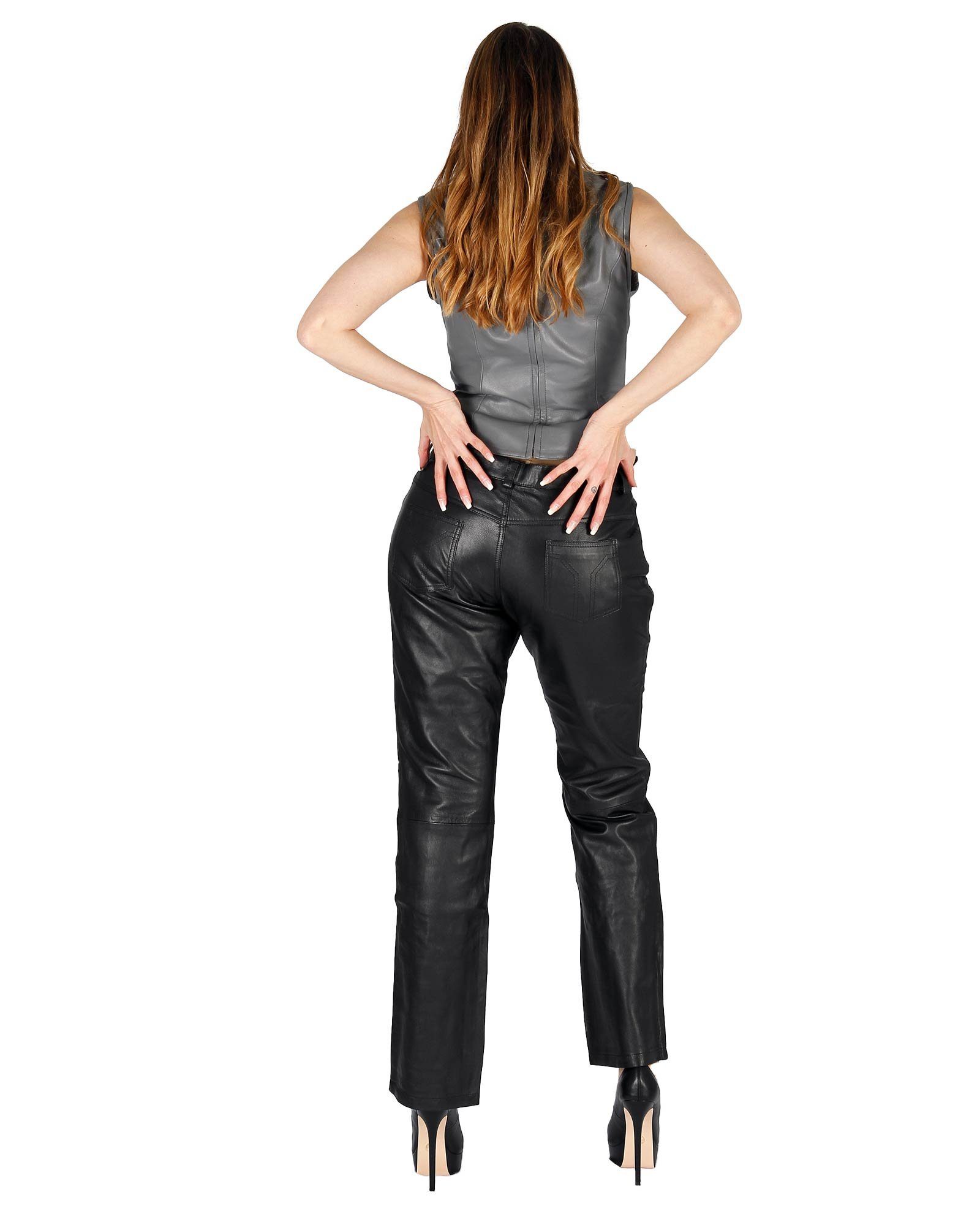 Lederhose Fetish-Design Schwarz Lederhose 5-Pocket Echtes Damenlederhose Leder