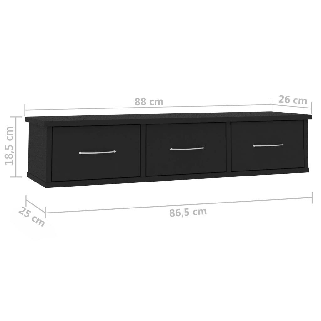 Schwarz cm 88x26x18,5 Wand-Schubladenregal furnicato Wandregal Holzwerkstoff