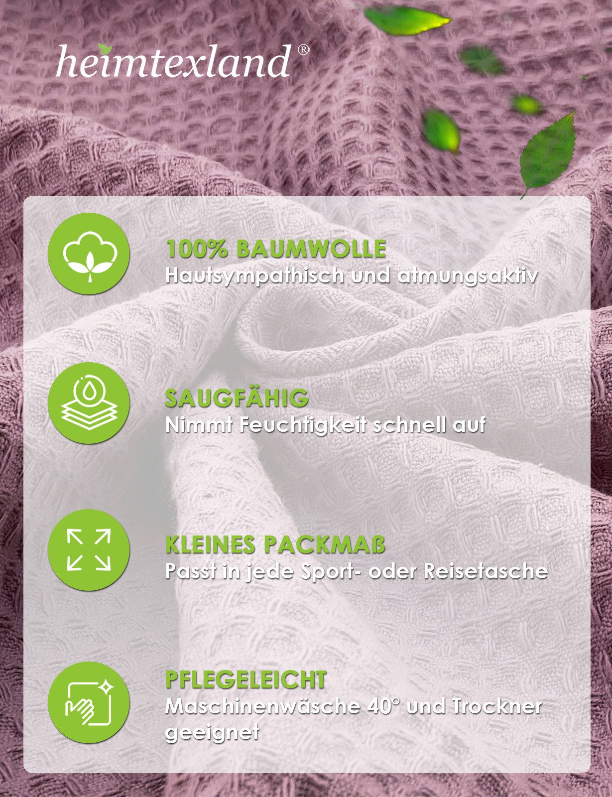 heimtexland Bademantel Reisebademantel Saunamantel Waffelpique Morgenmantel, Midilänge, Baumwolle, 2 Taschen I Bindegürtel, Gürtel, leicht I atmungsaktiv I klei – Bild 3 von 5