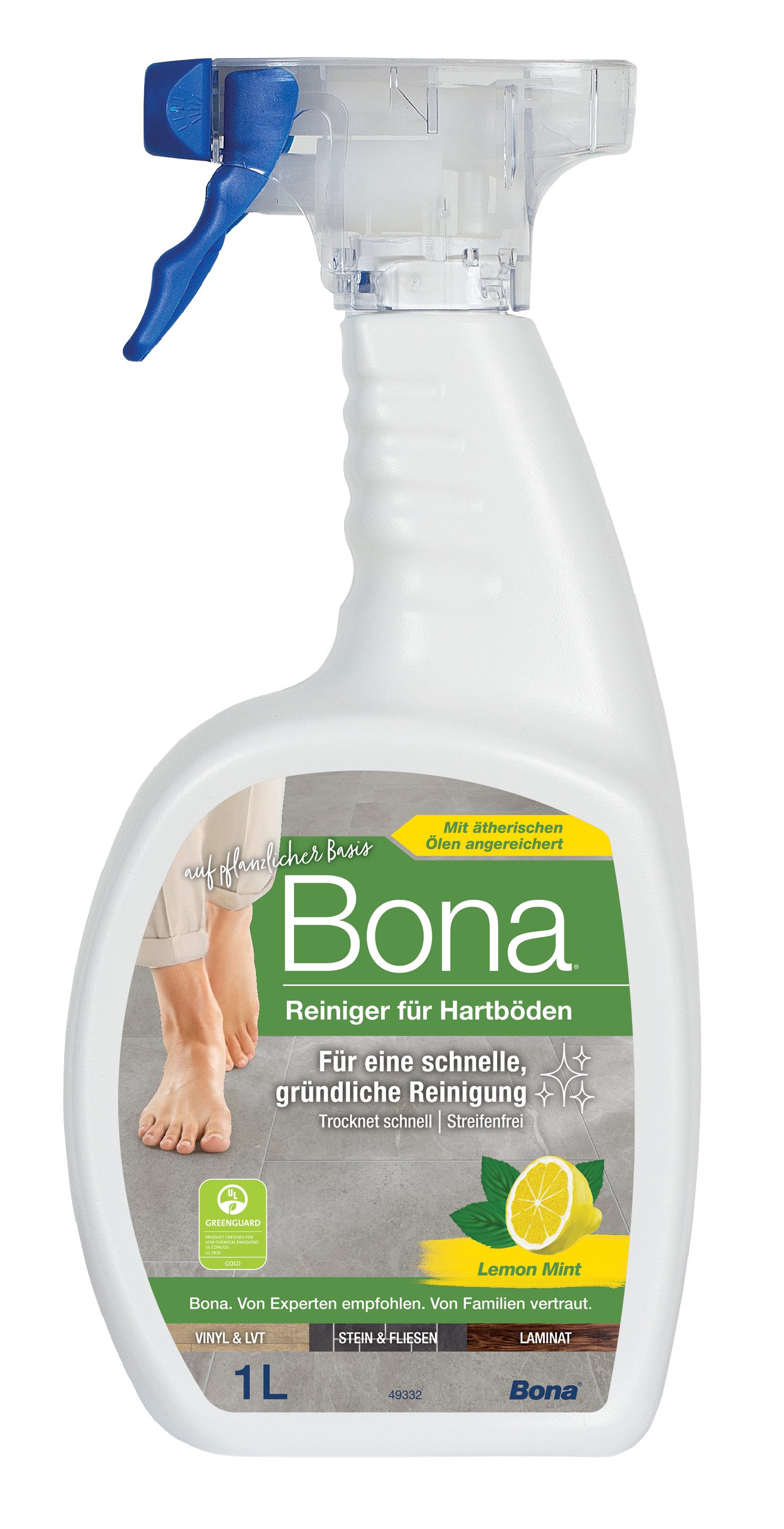 Bona Stein-, Fliesen- und Laminatreiniger 1 L Sprühflasche Fussbodenreiniger (1-St. mit Zitronen-Minze Duft)