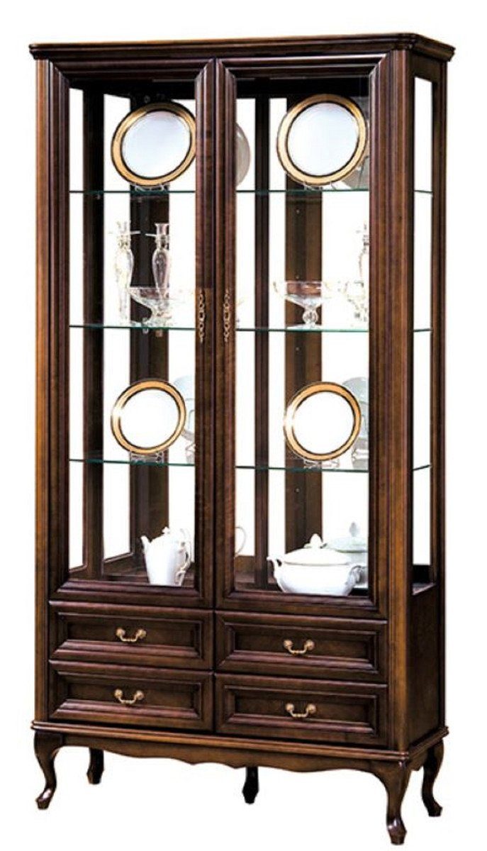 Casa Padrino Vitrine Luxus Jugendstil Vitrinenschrank Dunkelbraun 114,5 x 42,5 x H. 206 cm - Wohnzimmerschrank mit 2 Glastüren und 4 Schubladen - Wohnzimmermöbel
