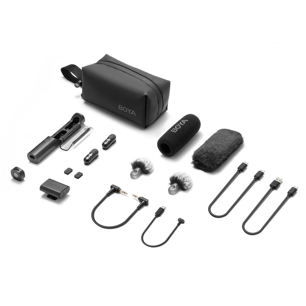 BOYA Mikrofon Funk Ansteckmikrofon (Spar-Set, 1-tlg), 4-in-1, KI-Rauschunterdrückung, Funk 100 m