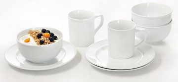 Ritzenhoff & Breker Frühstücks-Geschirrset Service, Simple (Teller, Schale, Kaffeebecher) (12-tlg), 4 Personen, Porzellan, Relief-Rand, 12 Teile, für 4 Personen