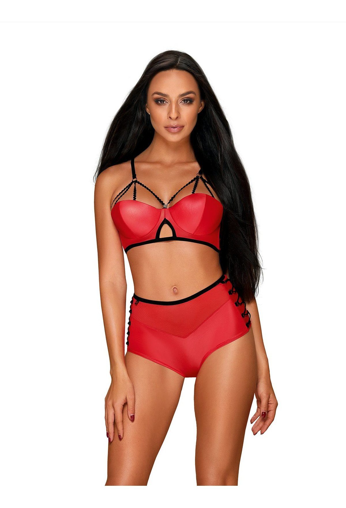 Set: Bügel-BH Wetlook Dessous-Set: BH und Slip - rot