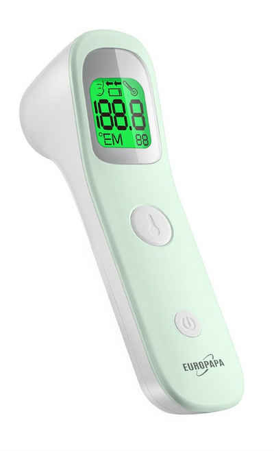 EUROPAPA Fieberthermometer Fieberthermometer für Baby Kinder Erwachsene, 1 x Fieberthermometer & 2 x AAA-Batterien im Lieferumfang enthalten, Stirnthermometer, Fieberalarm, °C/°F Schalter, 30-facher Messwertspeicher