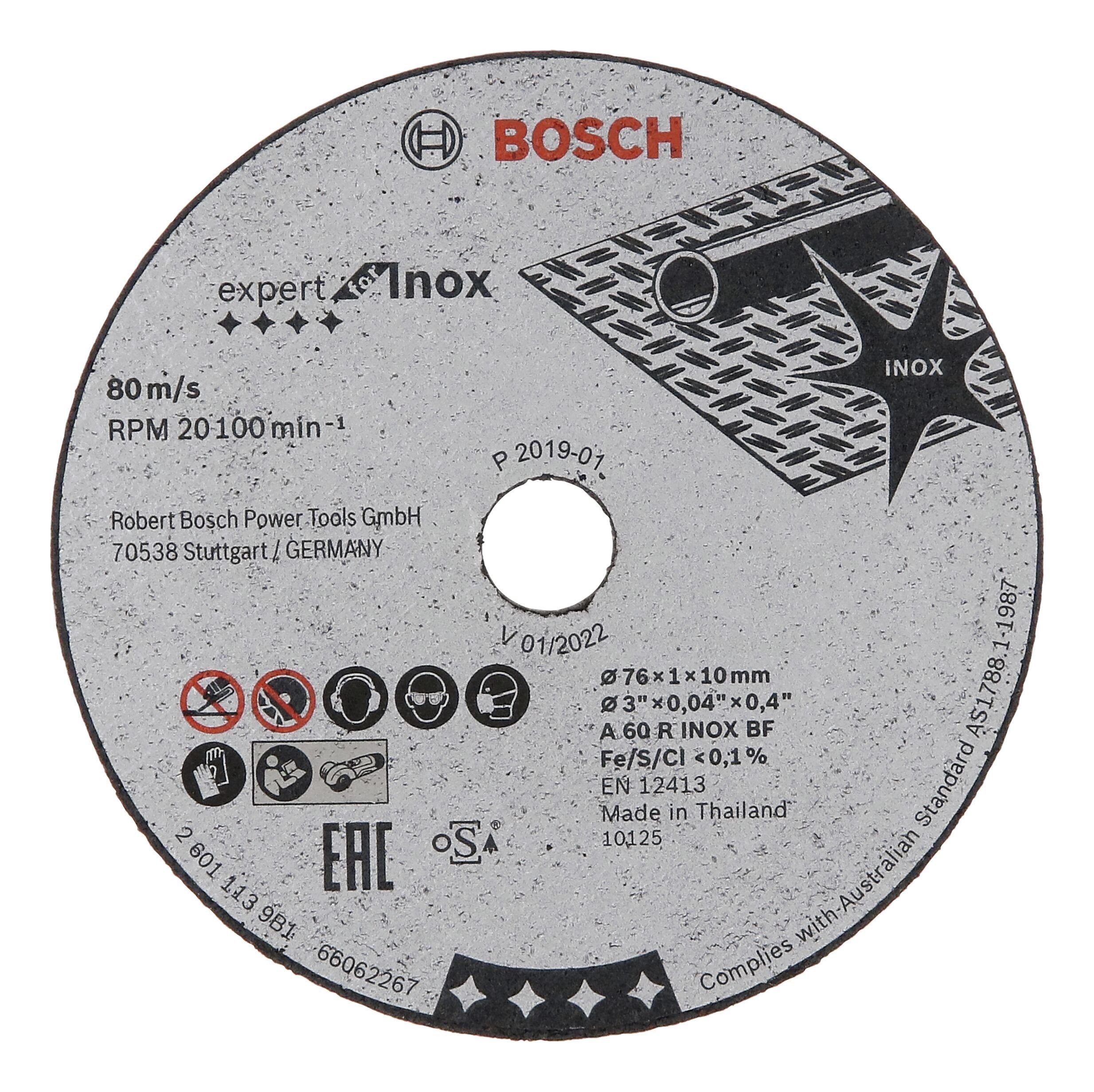 BOSCH Trennscheibe Expert, Ø 76 mm, (5 Stück), For Inox A 60 R INOX BF, 10 mm, 1 mm