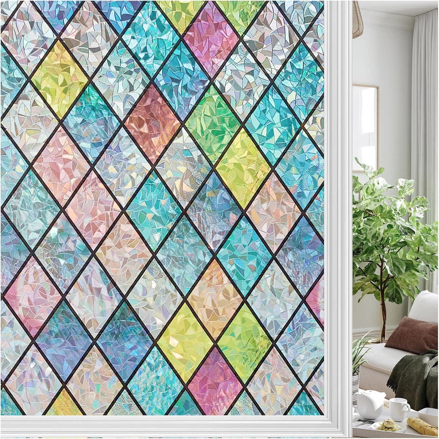 FELIXLEO Fensterfolie Fensterfolie Regenbogen Blickdicht 3D UV Schutz 44.5x200