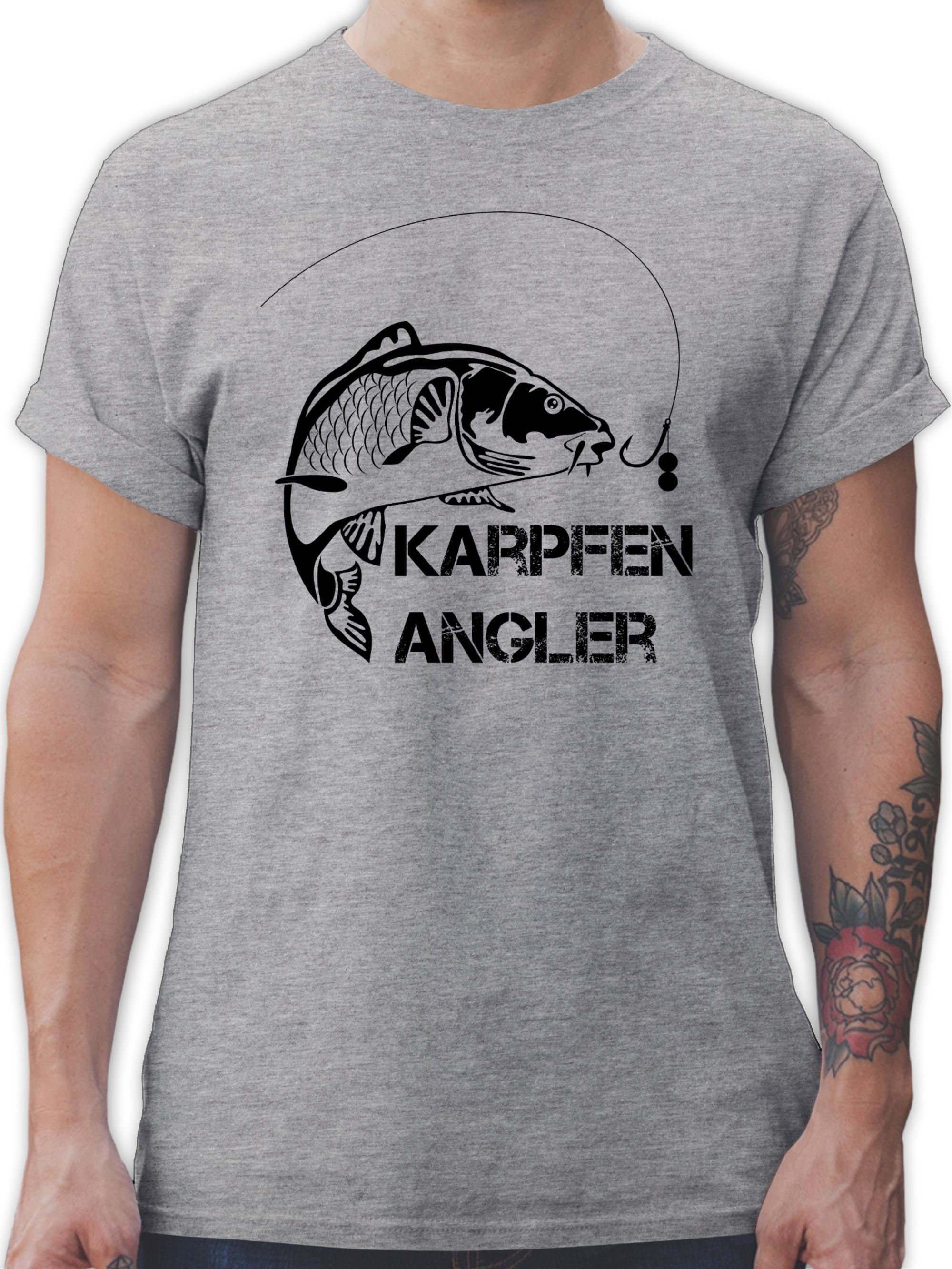 Shirtracer T-Shirt Karpfen Angler Angler Geschenke 3 Grau meliert