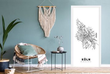 MuchoWow Türtapete Schwarz und weiß - Deutschland - Karte - Stadtplan - Köln, Matt, bedruckt, (1 St), Fototapete für Tür, Türaufkleber, 75x205 cm