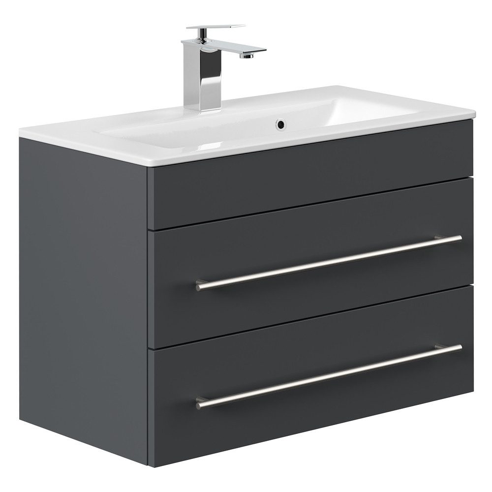 Lomadox Waschtisch PALMIRA-02, 70 cm breit, grau, geringe Tiefe, Keramik Waschbecken